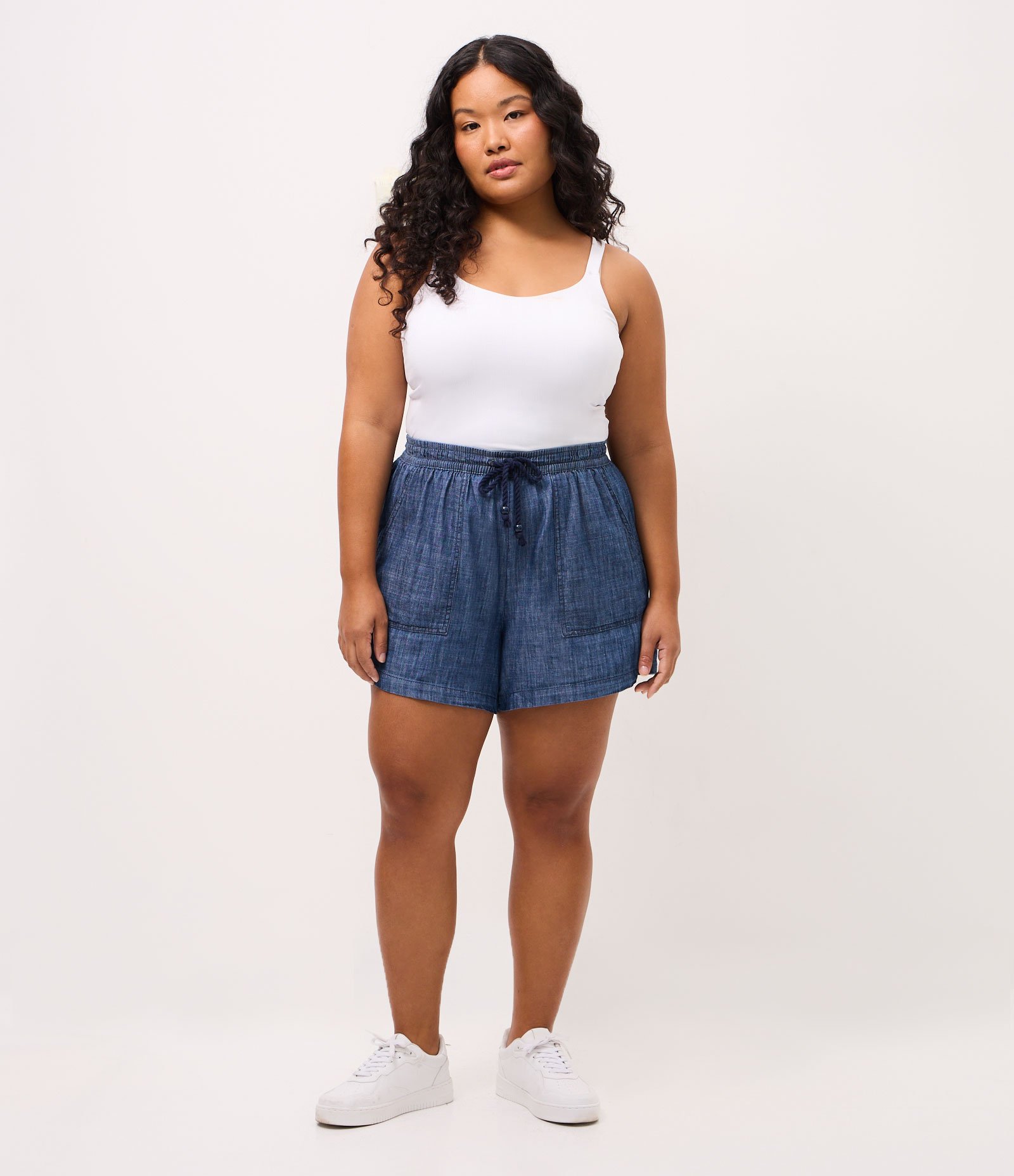 Short Comfy em Sarja e Amarração no Cós Curve & Plus Size Azul 1