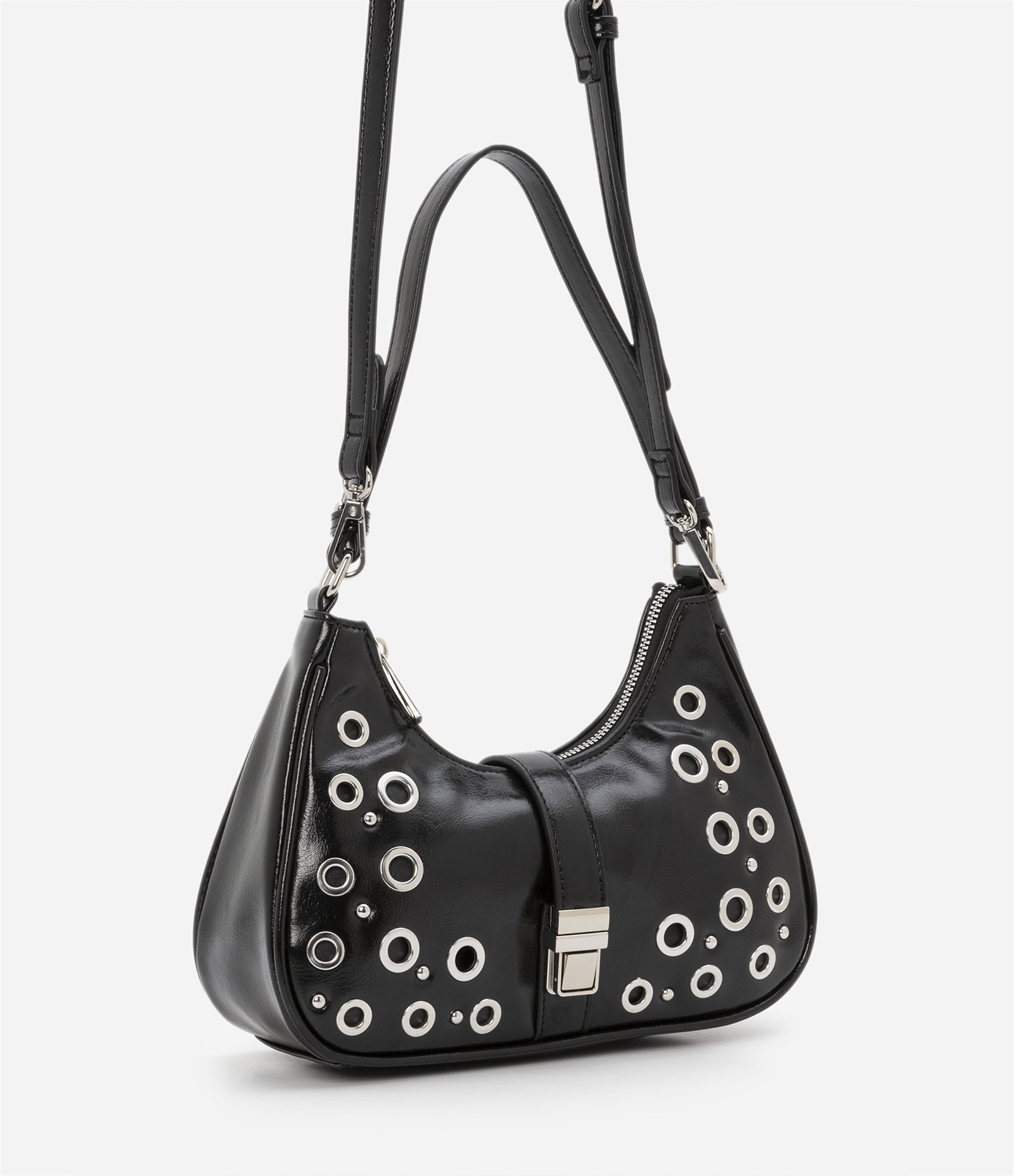 Bolsa Baguete em PU com Detalhes de Ilhós Preto 2