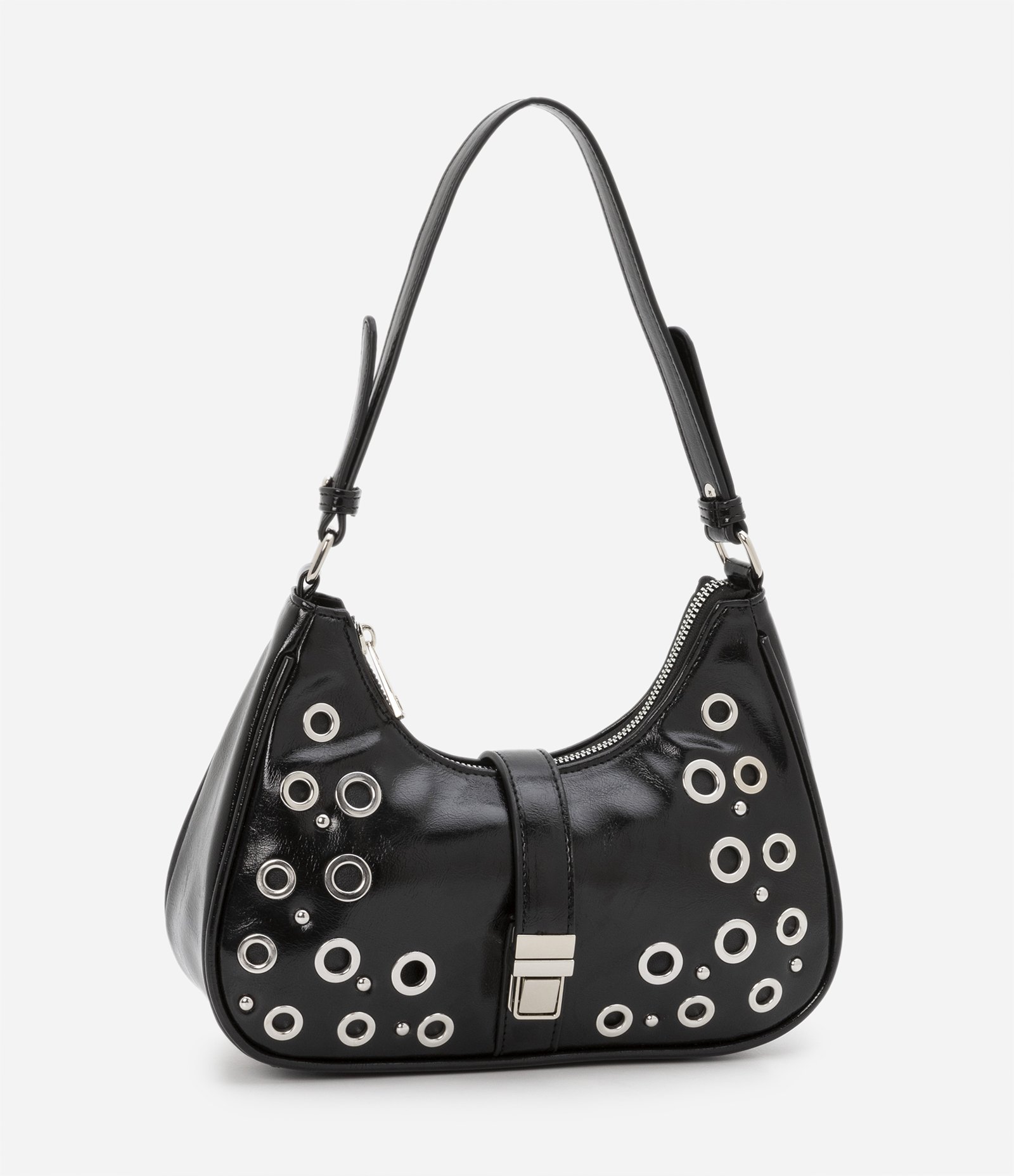 Bolsa Baguete em PU com Detalhes de Ilhós Preto 4