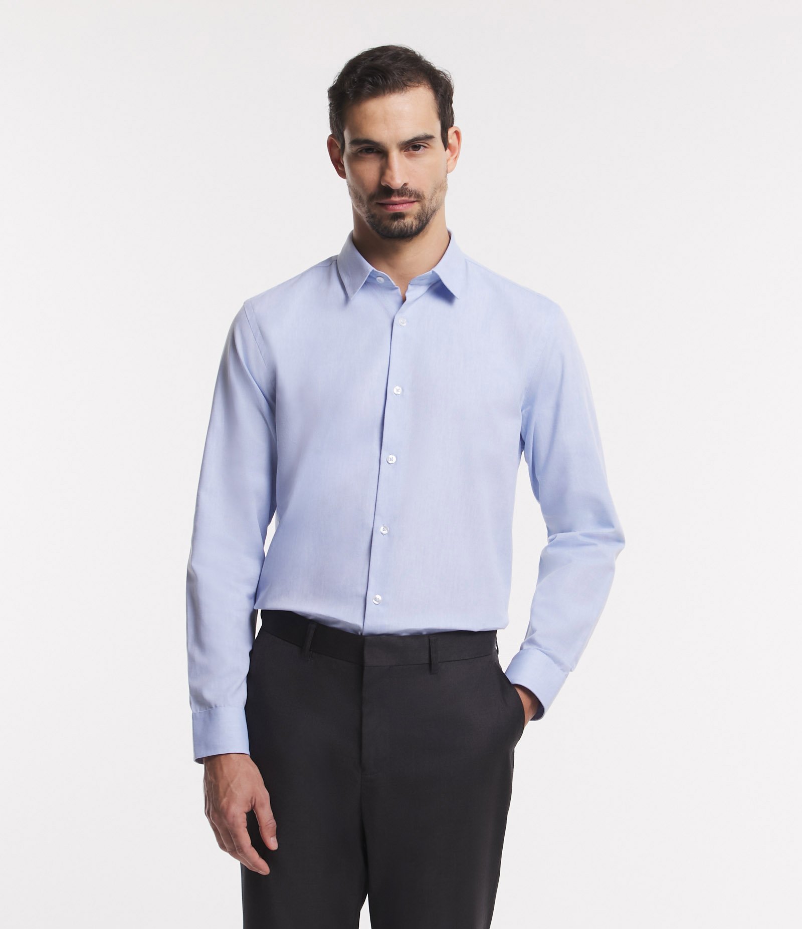 Camisa Regular Básica em Oxford Azul Claro 1