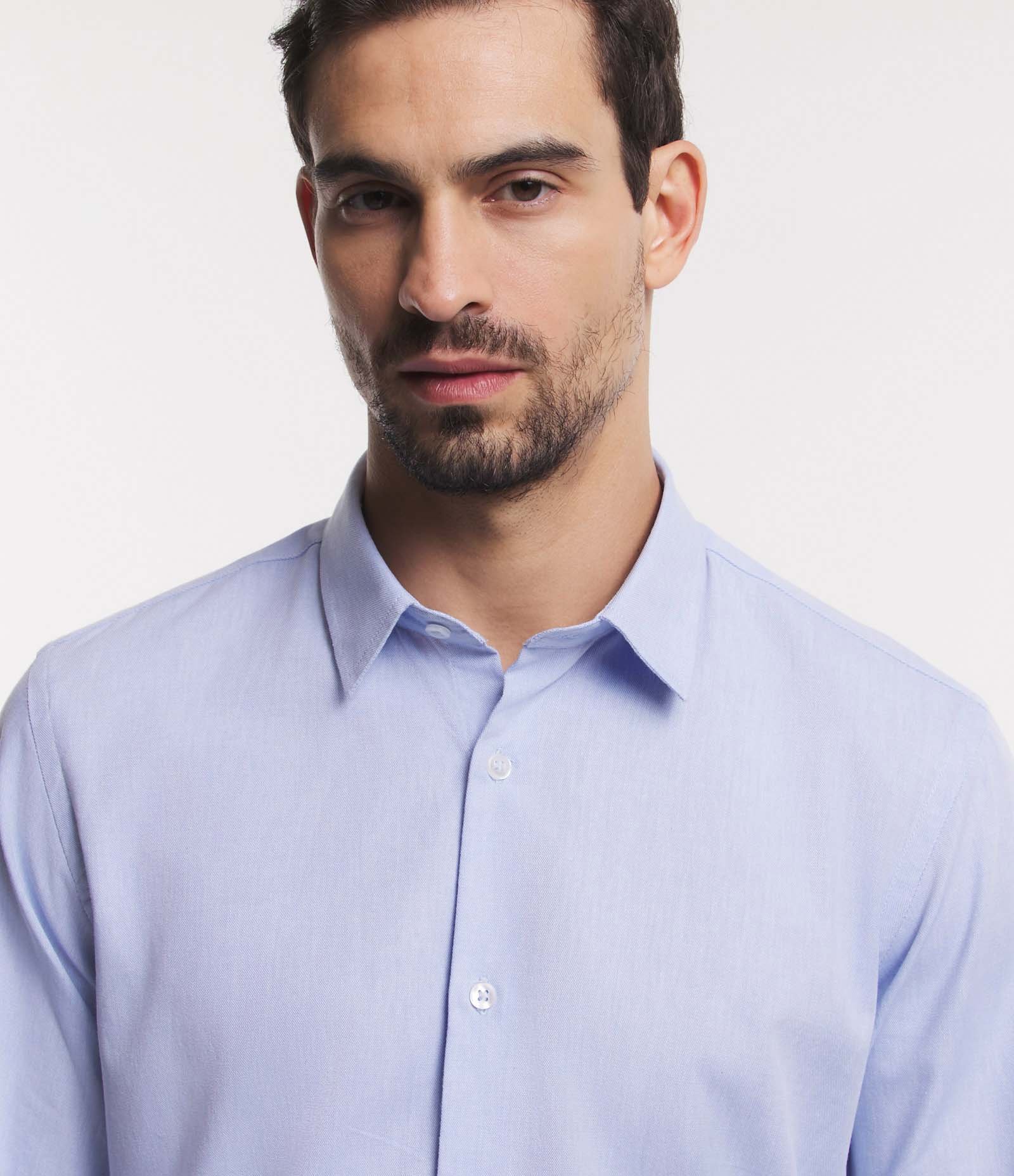 Camisa Regular Básica em Oxford Azul Claro 4