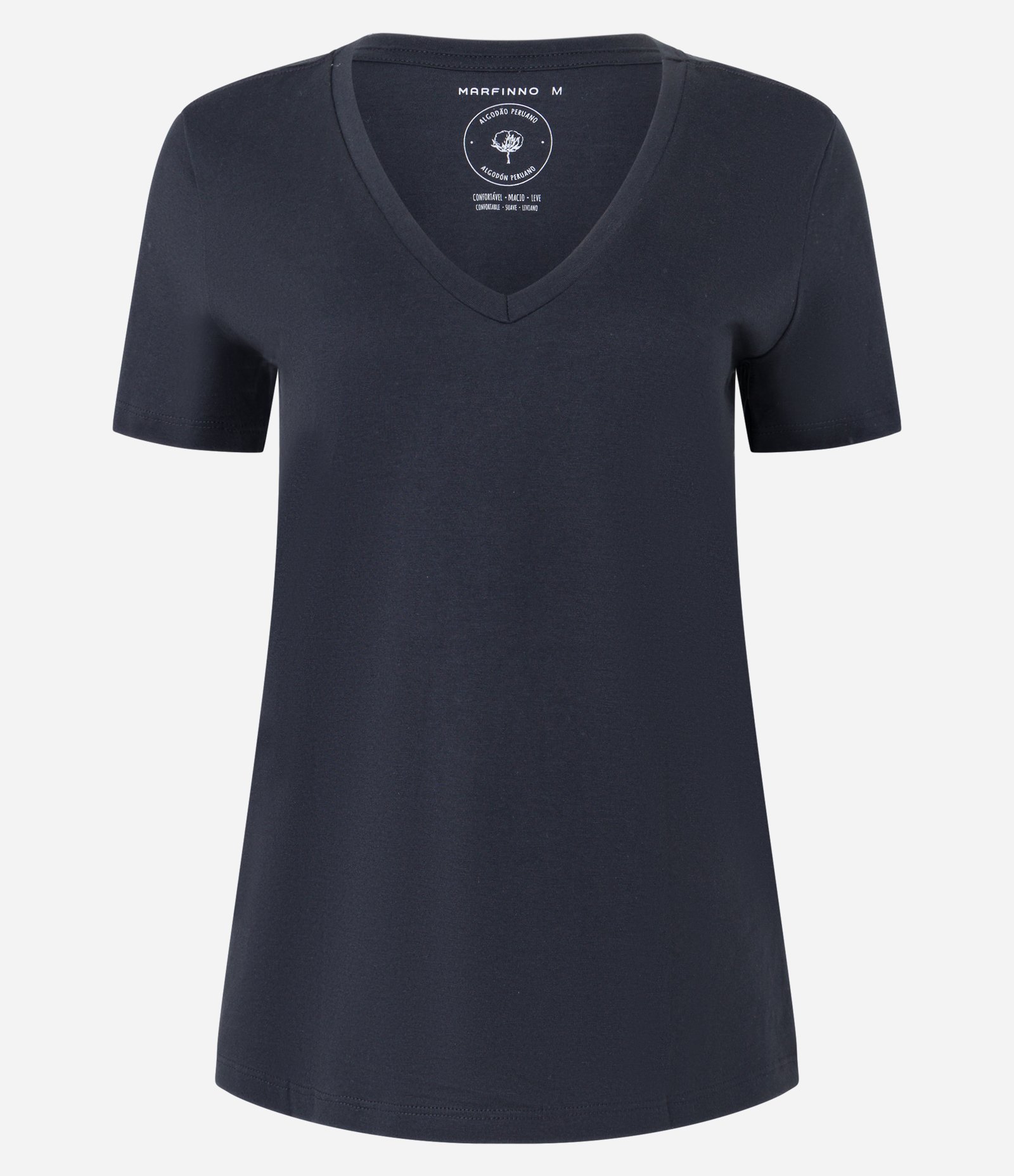 Blusa Básica em Algodão Peruano com Decote V Preto 5