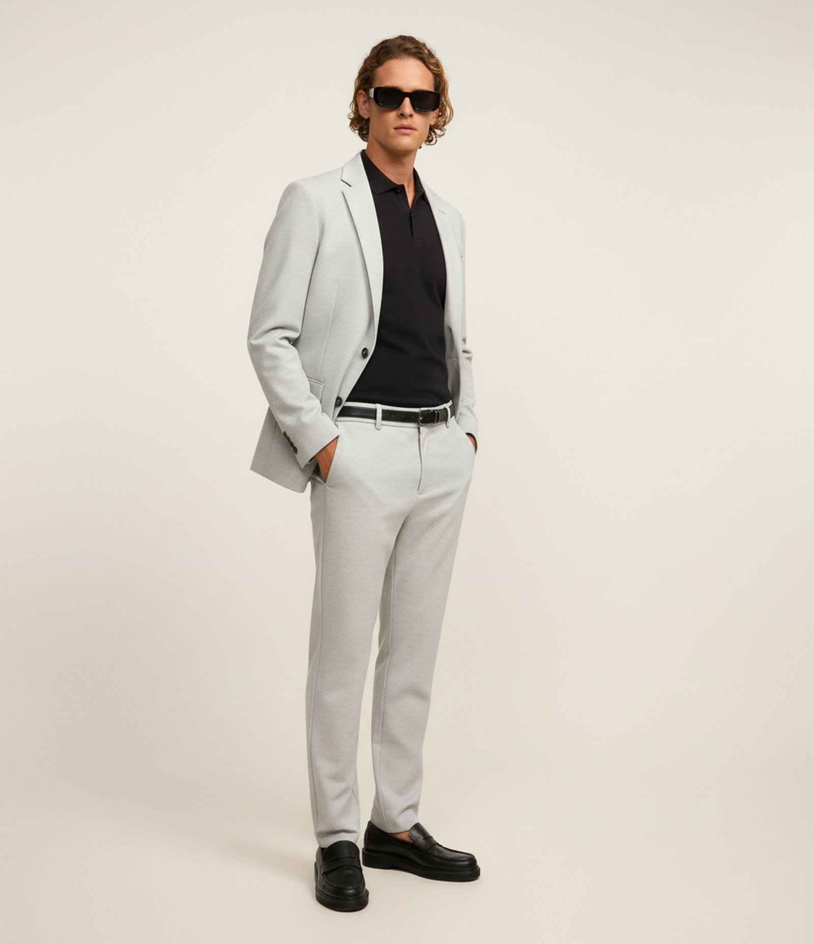 Calça Slim de Malha com Cós Meio Elástico Bege 2