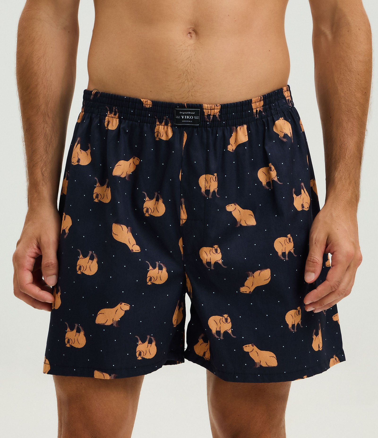 Cueca Samba Canção em Meia Malha com Estampa de Capivara Azul Escuro 2