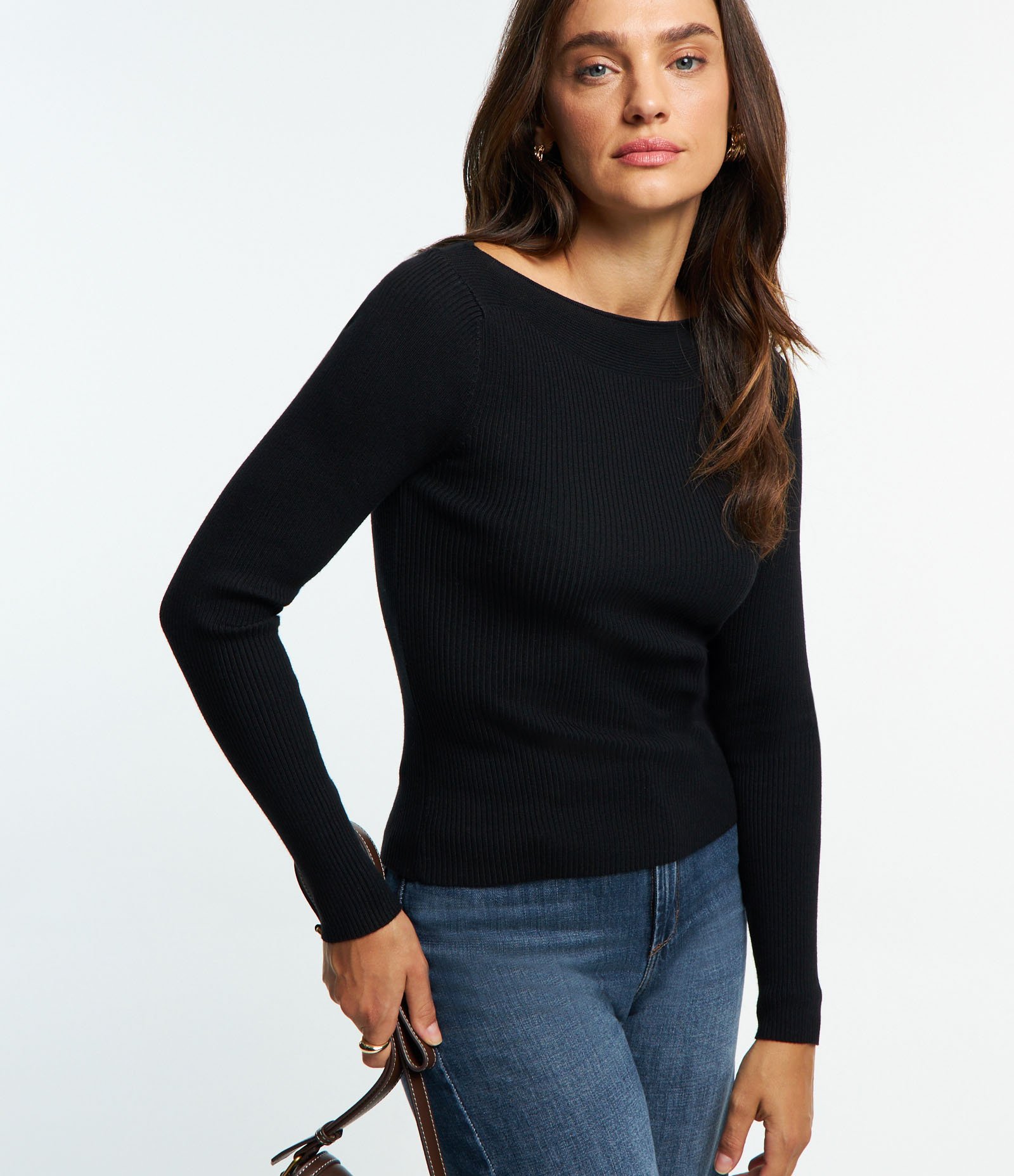 Blusa em Tricô com Gola Canoa e Textura Canelada Preto 1