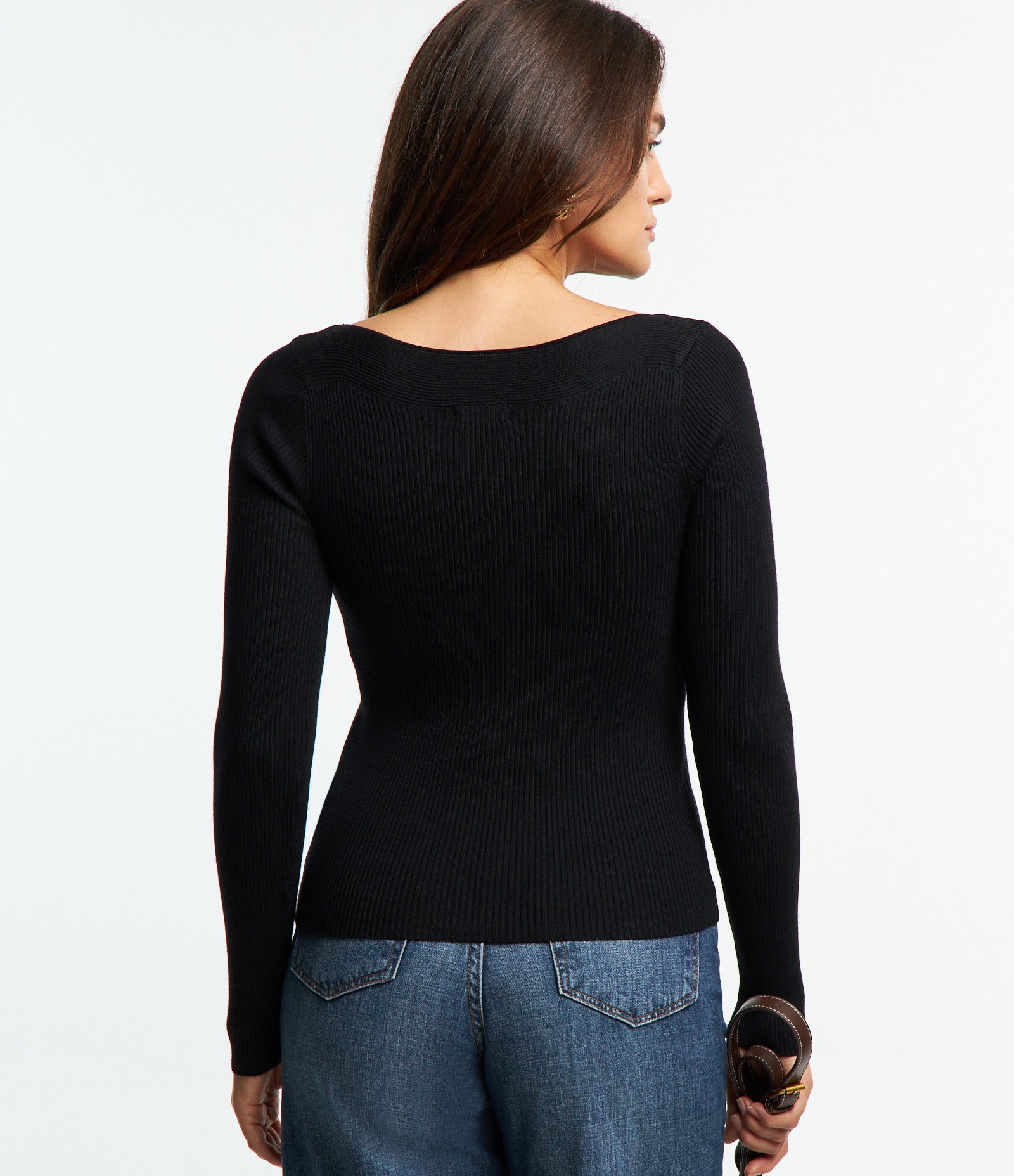 Blusa em Tricô com Gola Canoa e Textura Canelada Preto 4