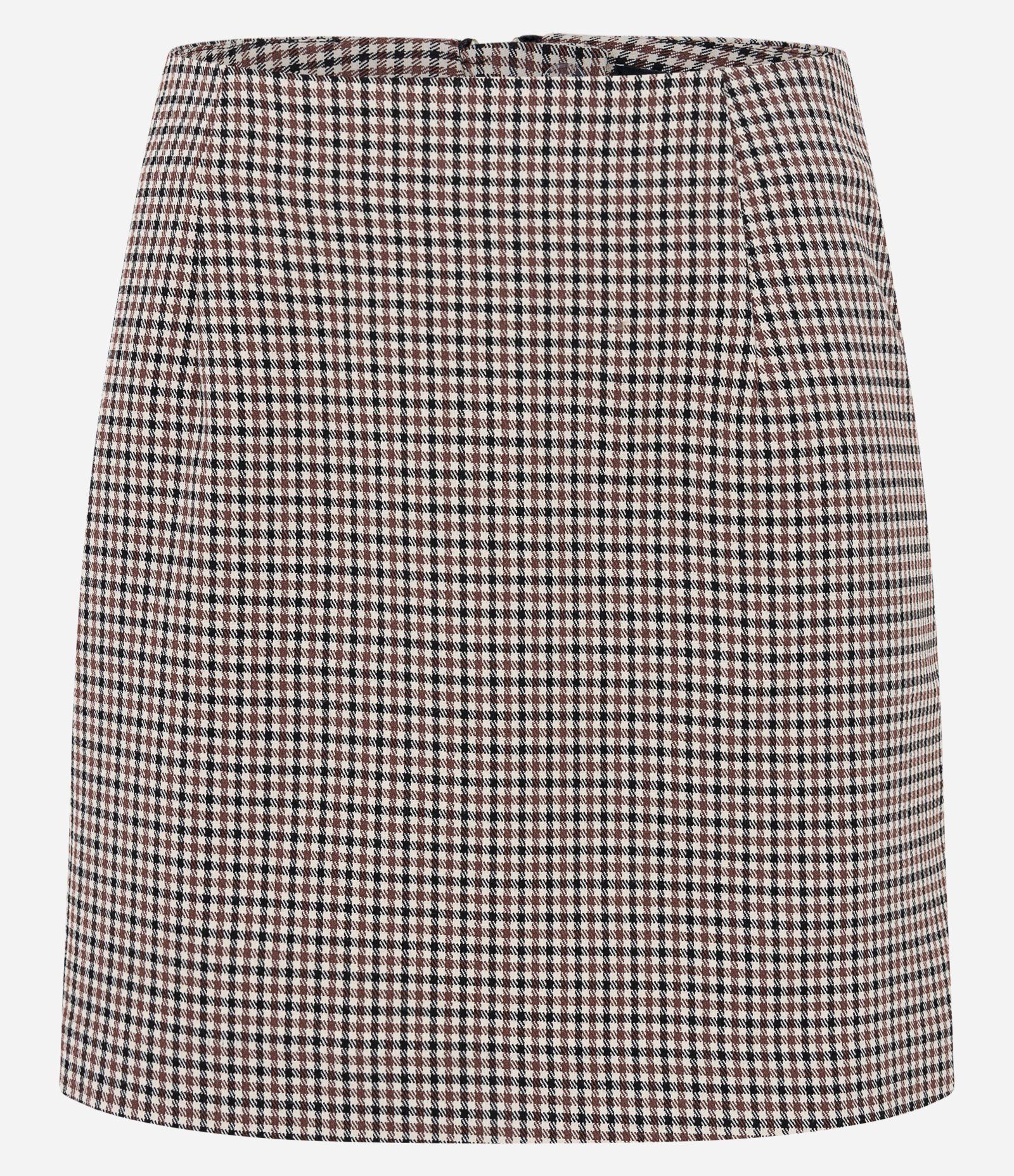 Saia Curta Alfaiatada com Estampa Xadrez e Fenda Frontal Marrom/ Preto 5
