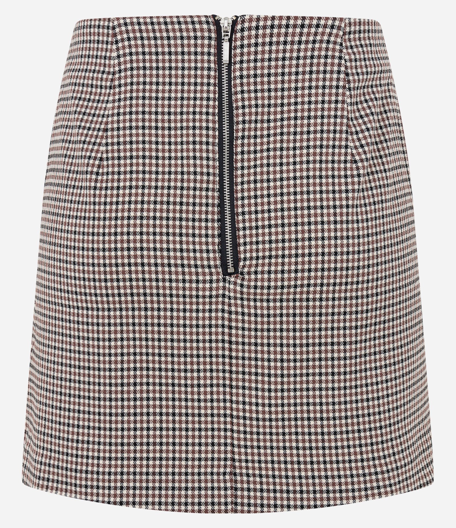 Saia Curta Alfaiatada com Estampa Xadrez e Fenda Frontal Marrom/ Preto 6