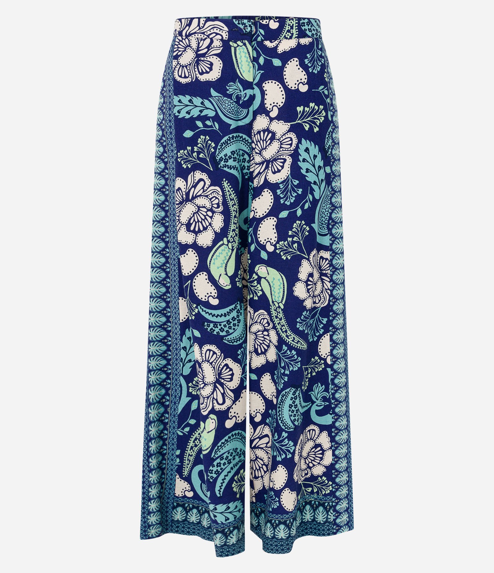 Calça Pantalona em Linho com Estampa Floral Azul 5