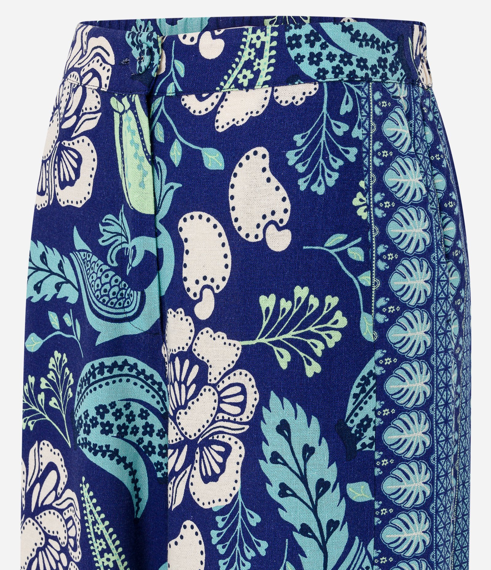 Calça Pantalona em Linho com Estampa Floral Azul 6