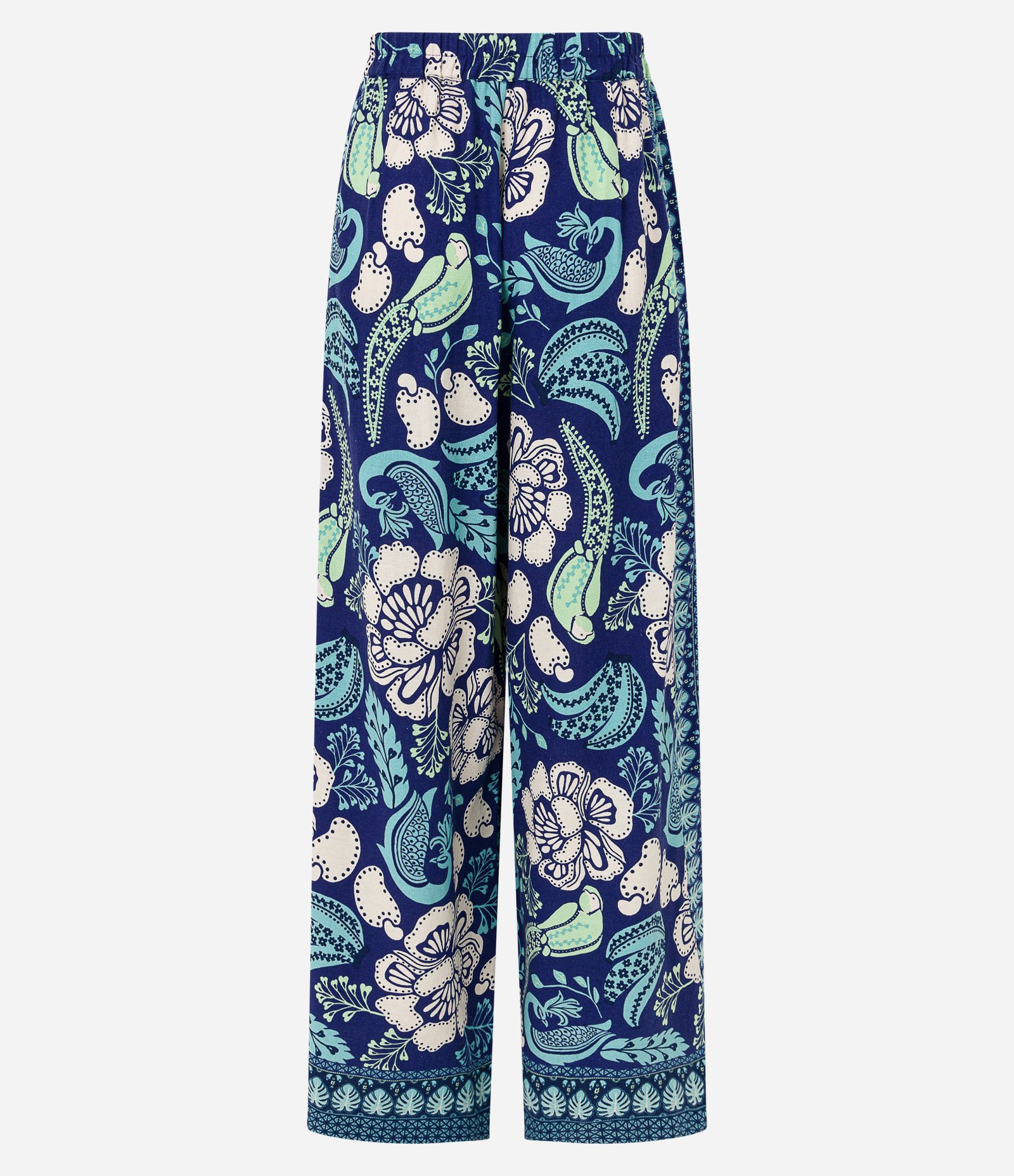 Calça Pantalona em Linho com Estampa Floral Azul 7