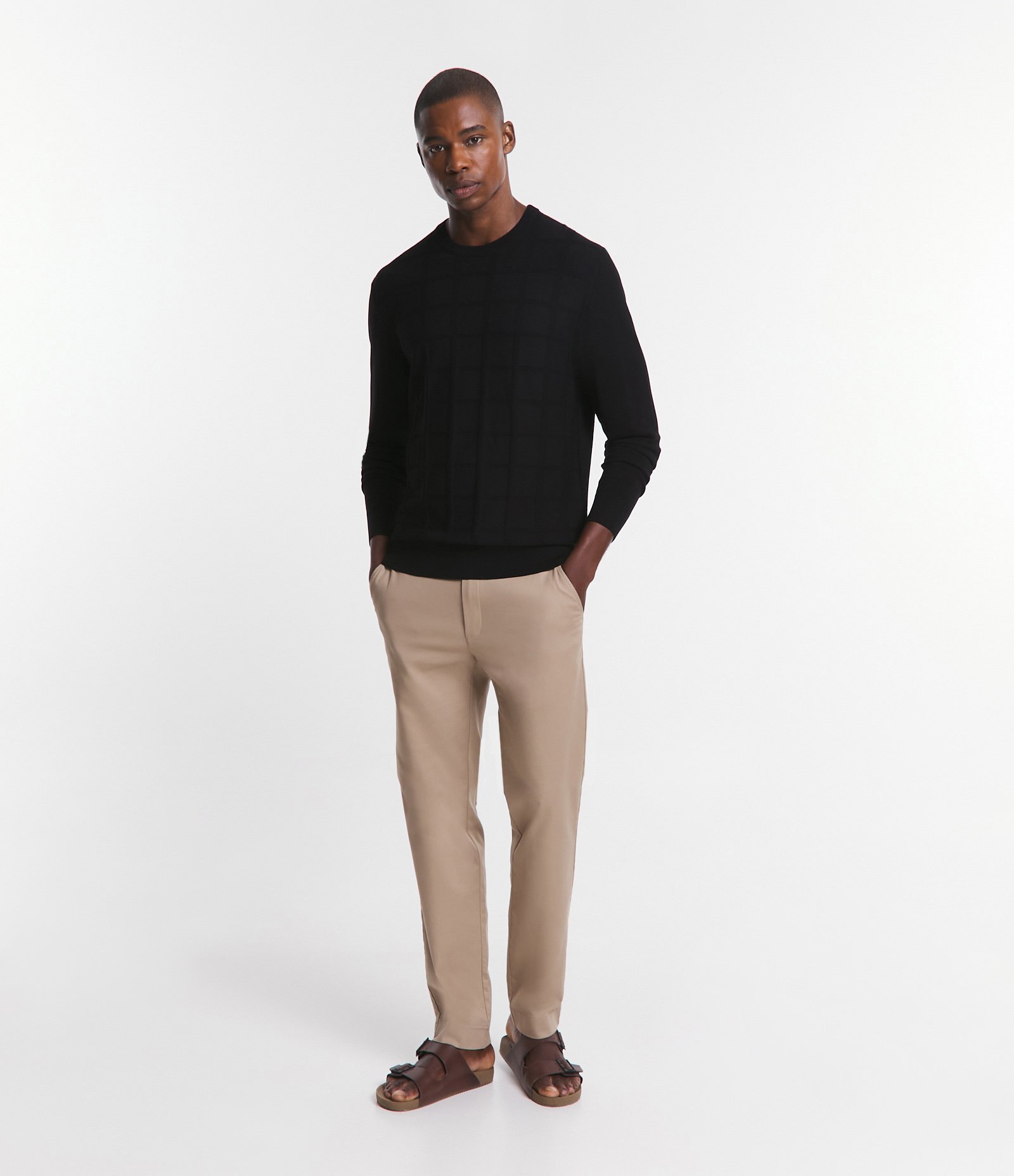 Suéter em Tricô com Textura Quadriculada Preto 2