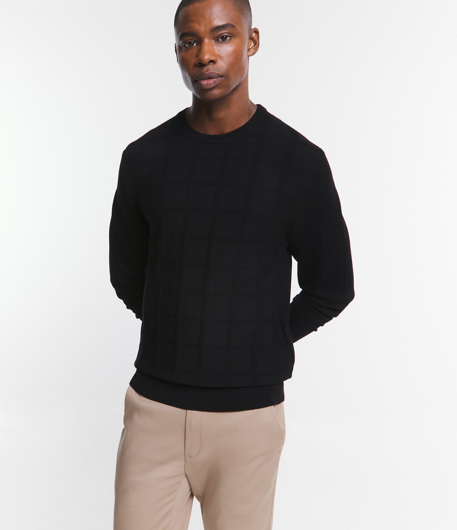 Suéter em Tricô com Textura Quadriculada Preto 4