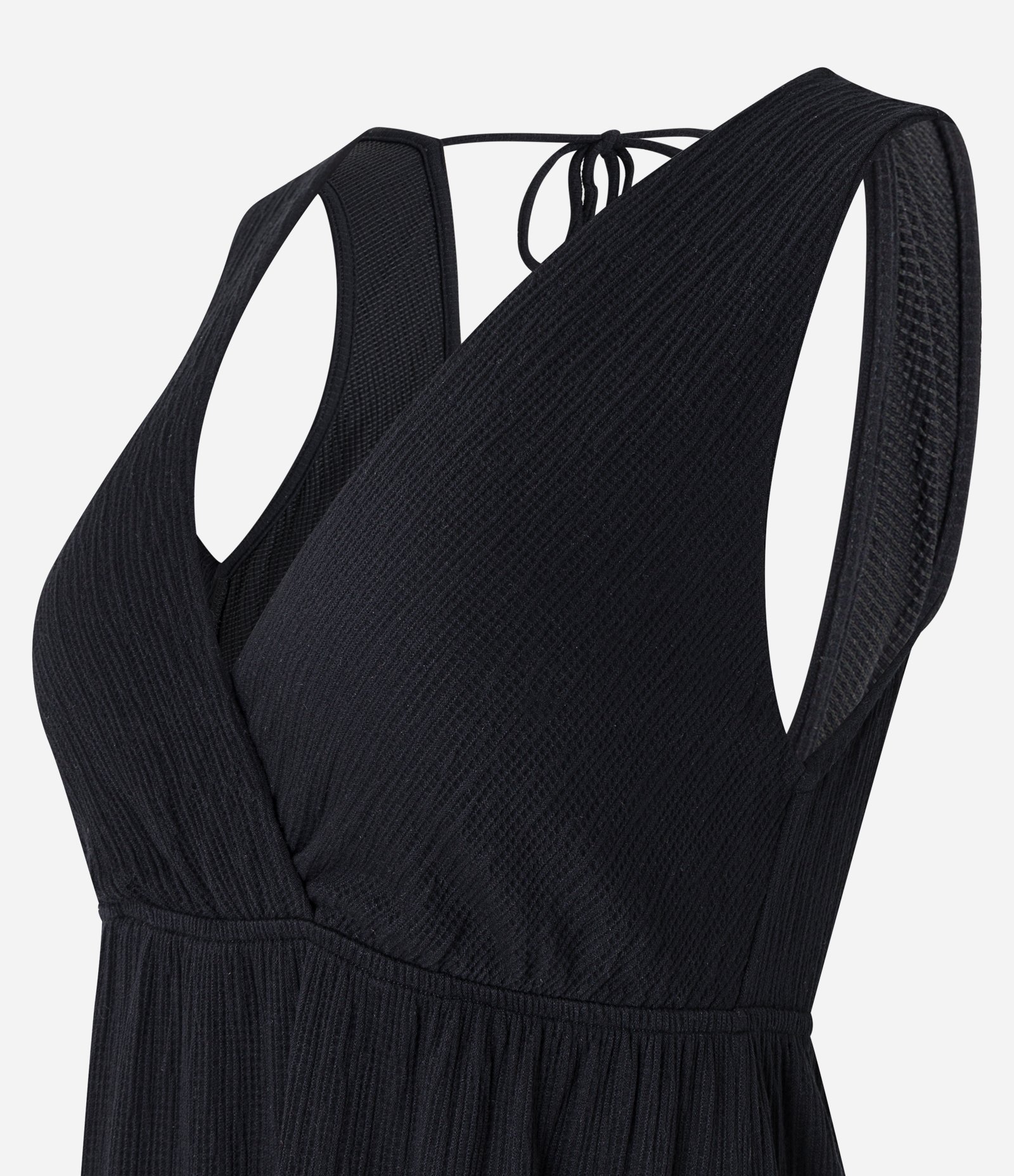 Vestido Curto Texturizado com Amarração e Babado na Barra Preto 2