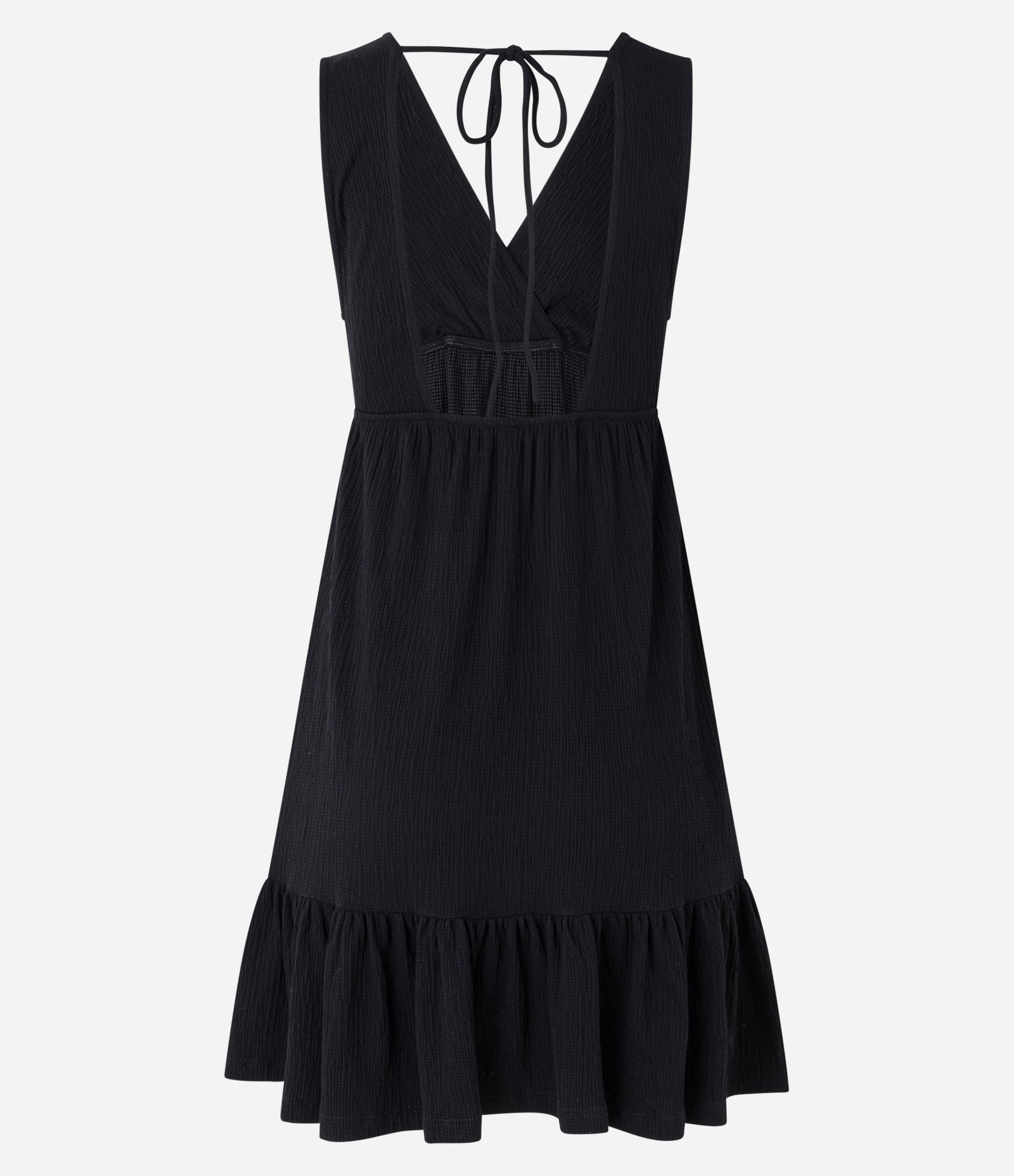 Vestido Curto Texturizado com Amarração e Babado na Barra Preto 3