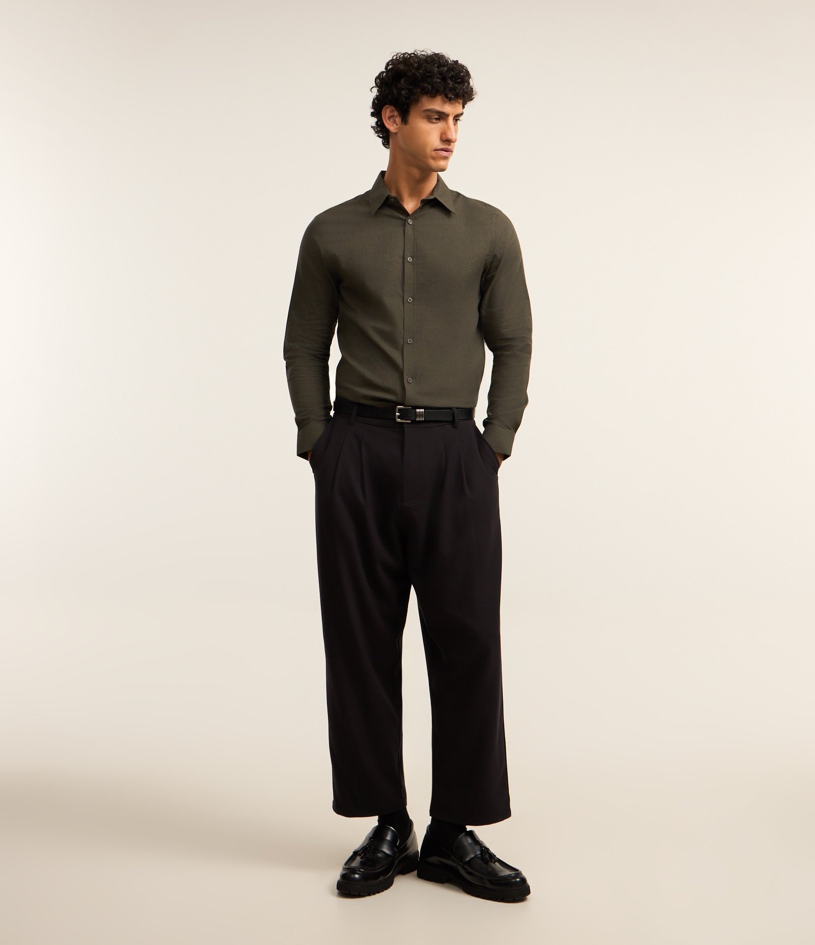 Camisa em Algodão com Botões Frontais e Efeito Mescla Verde 2