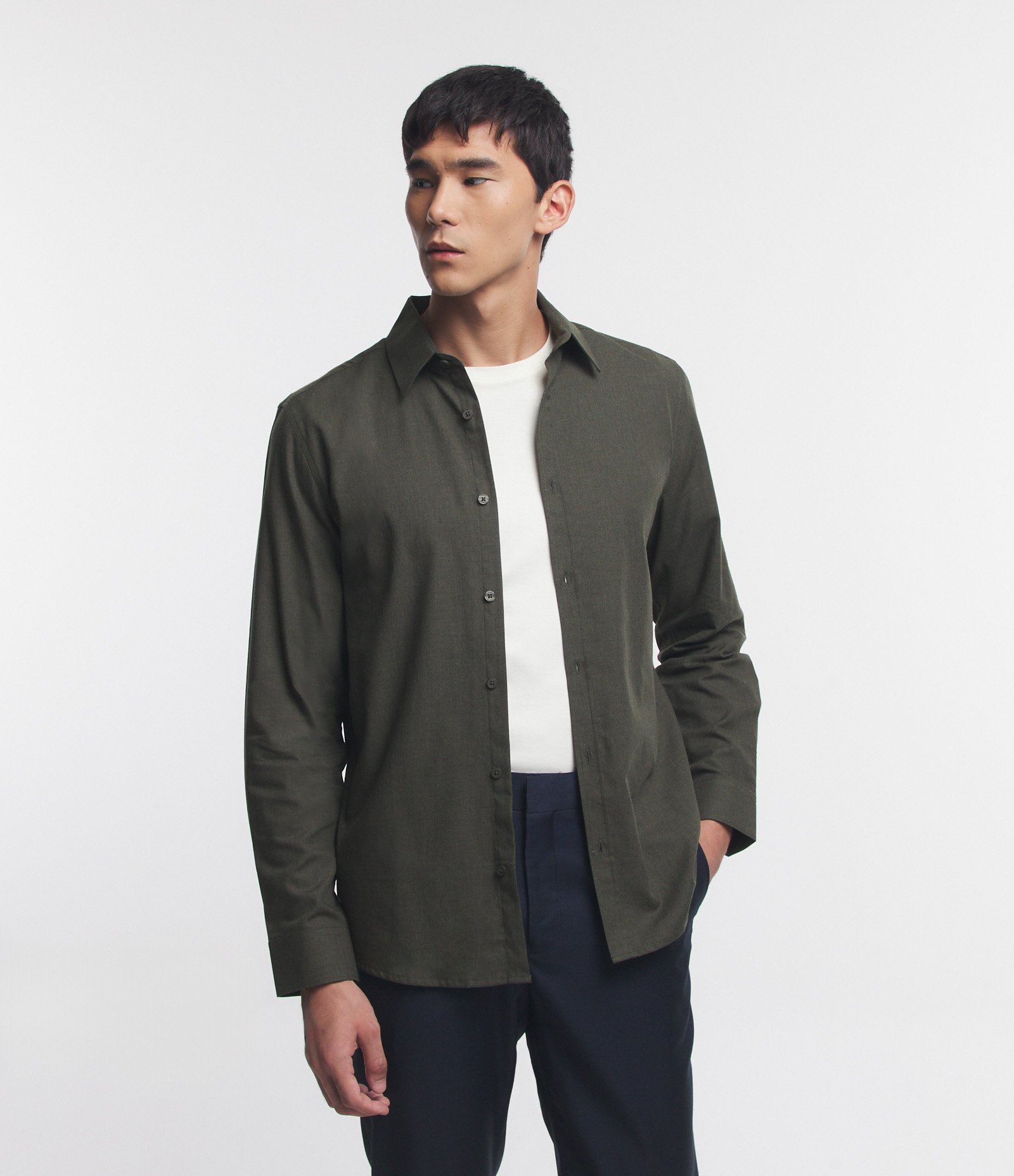 Camisa em Algodão com Botões Frontais e Efeito Mescla Verde 4