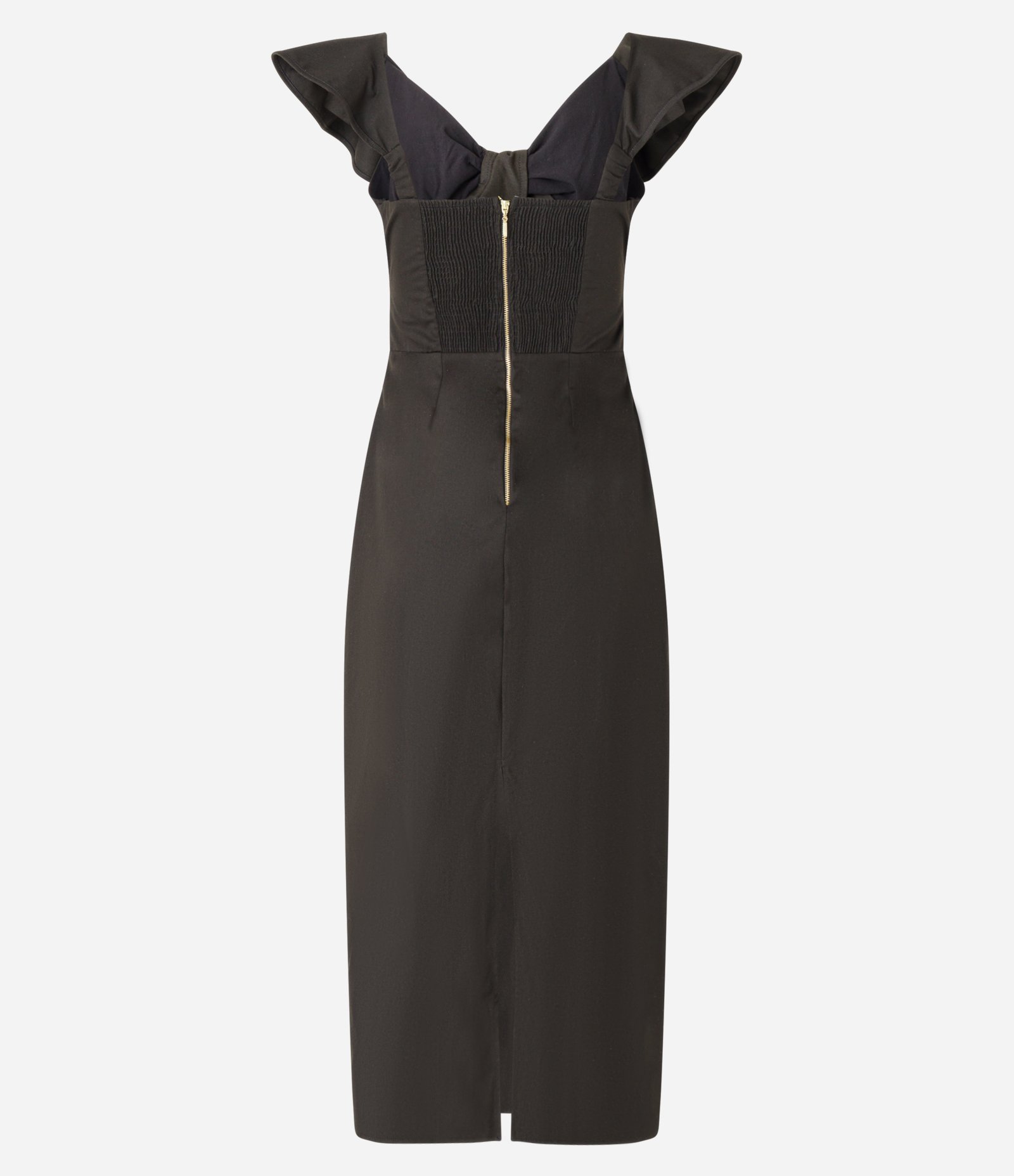Vestido Midi Sem Manga em Linho com Babado Preto 2