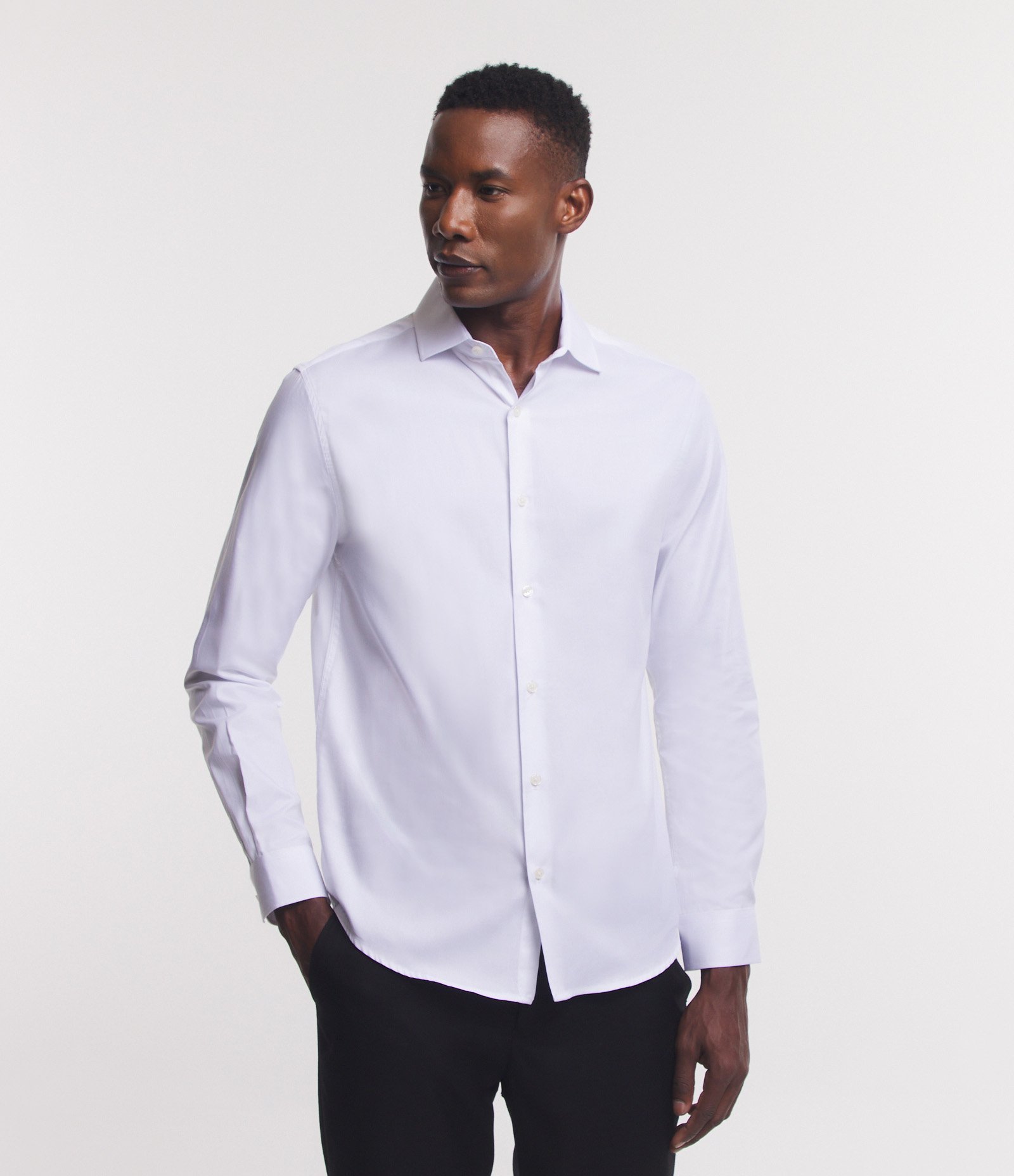 Camisa em Tricoline com Gola Lapela e Textura Mercerizada Branco 1