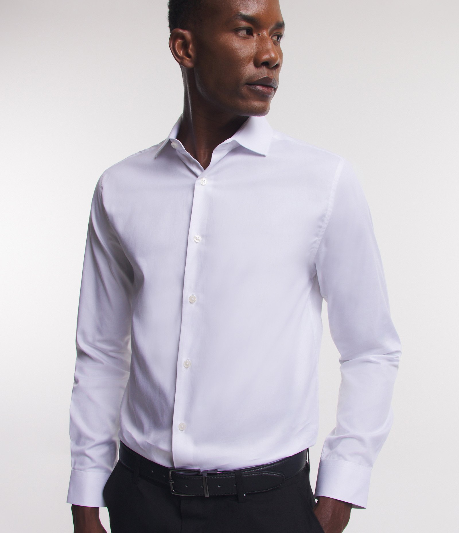 Camisa em Tricoline com Gola Lapela e Textura Mercerizada Branco 5
