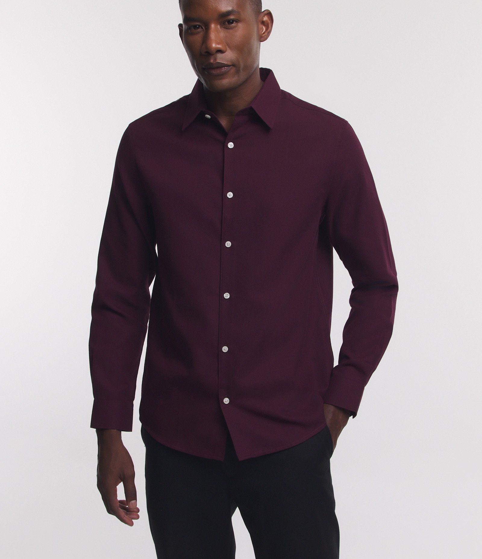 Camisa Regular em Algodão com Textura Maquinetada Vermelho 1