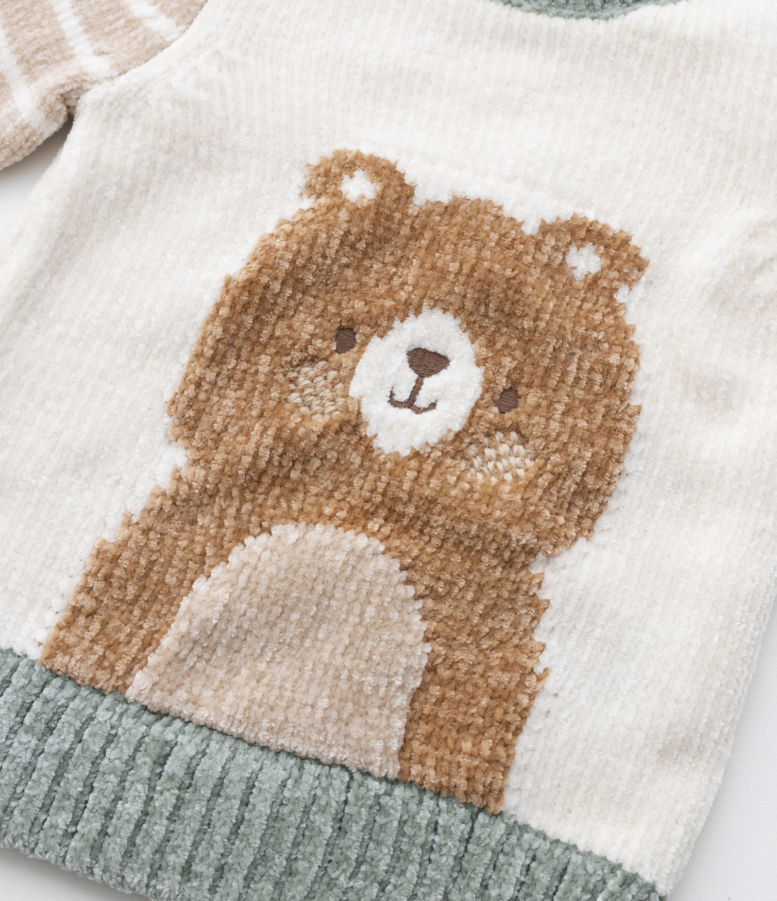 Blusão Infantil em Tricô com Estampa de Urso - Tam 0 a 18 meses Bege 5