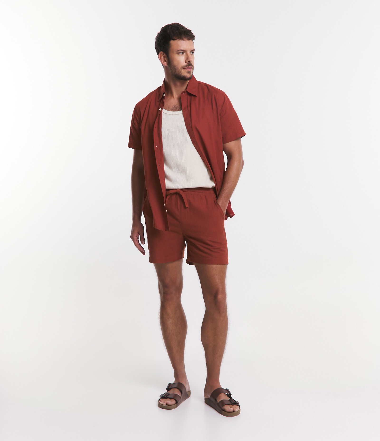 Bermuda em Algodão com Linho e Cós Elástico 1