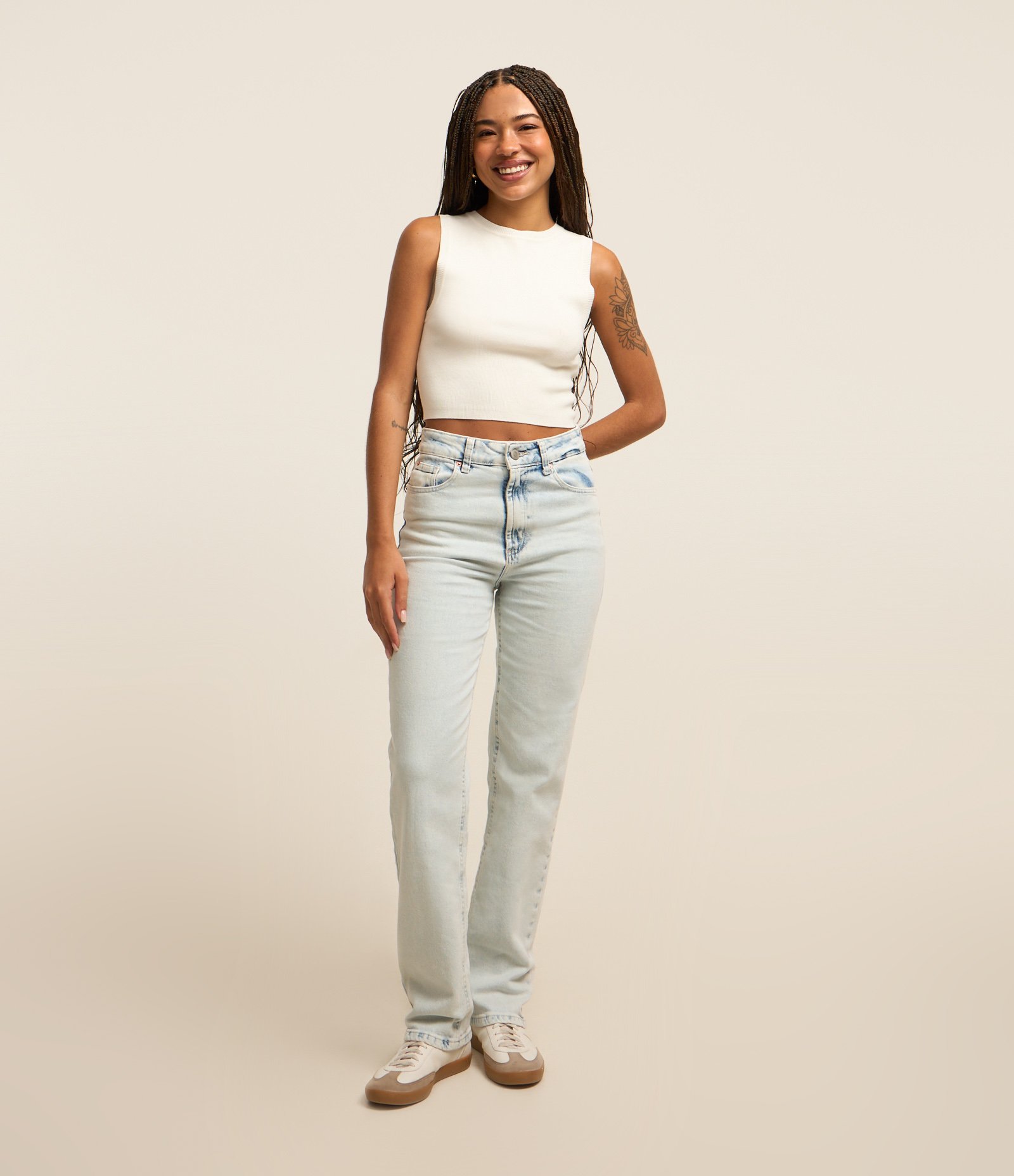 Calça Reta em Jeans Marmorizado Azul 1