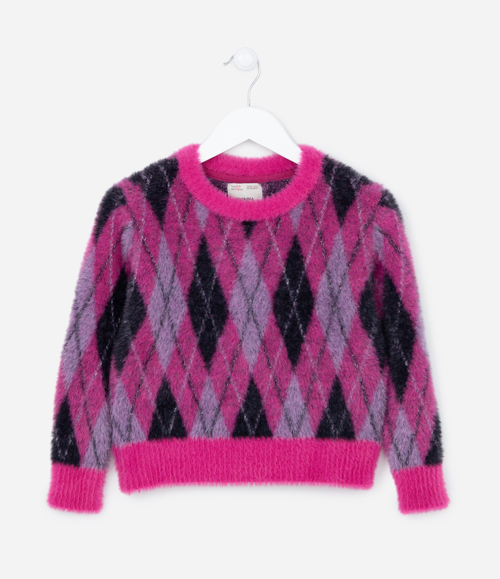 Blusão Infantil Peludinho com Estampa Geométrica - Tam 5 A 14 Anos Rosa 1