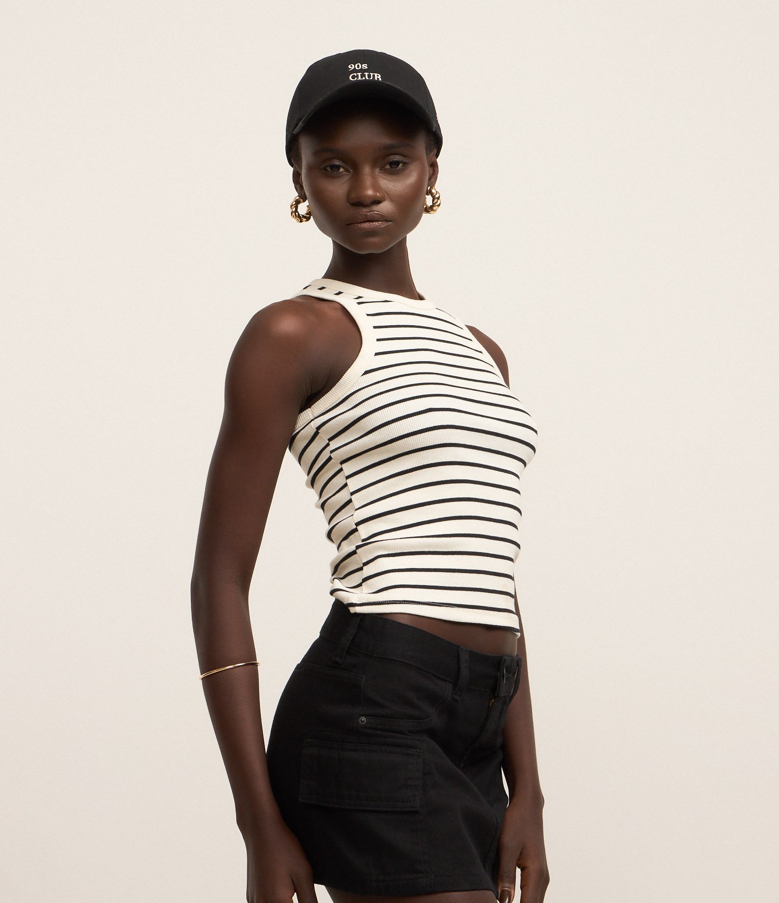 Blusa Regata Básica em Ribana Listrada Branco 1