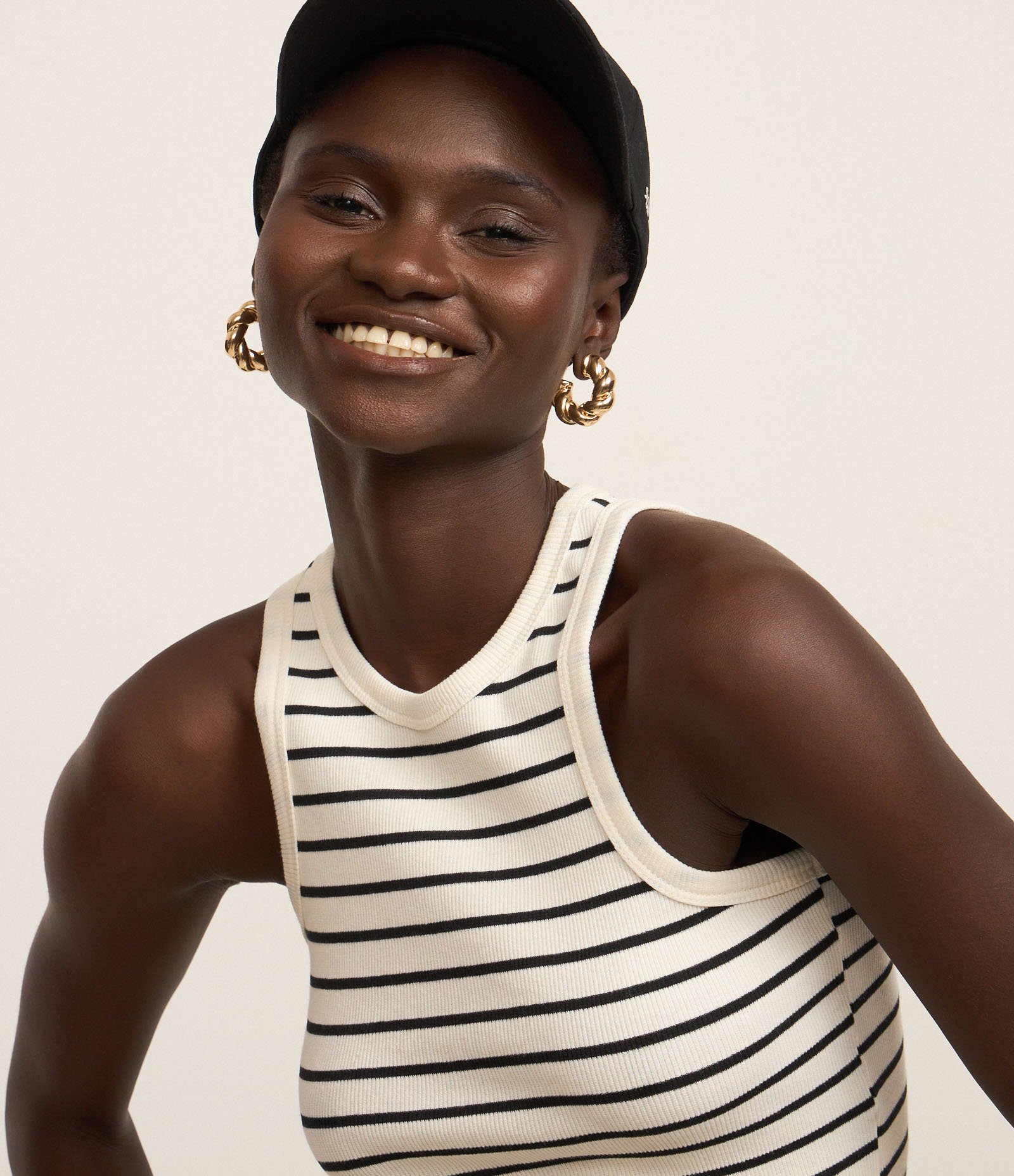 Blusa Regata Básica em Ribana Listrada Branco 3