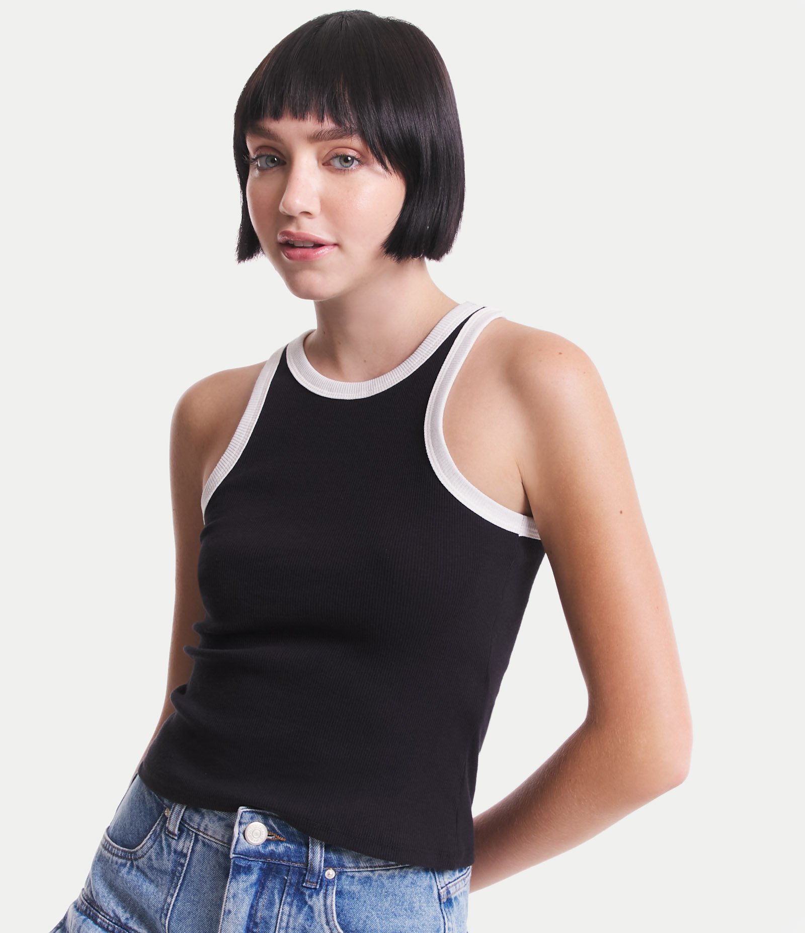 Blusa Regata em Ribana com Cava Contrastante 1
