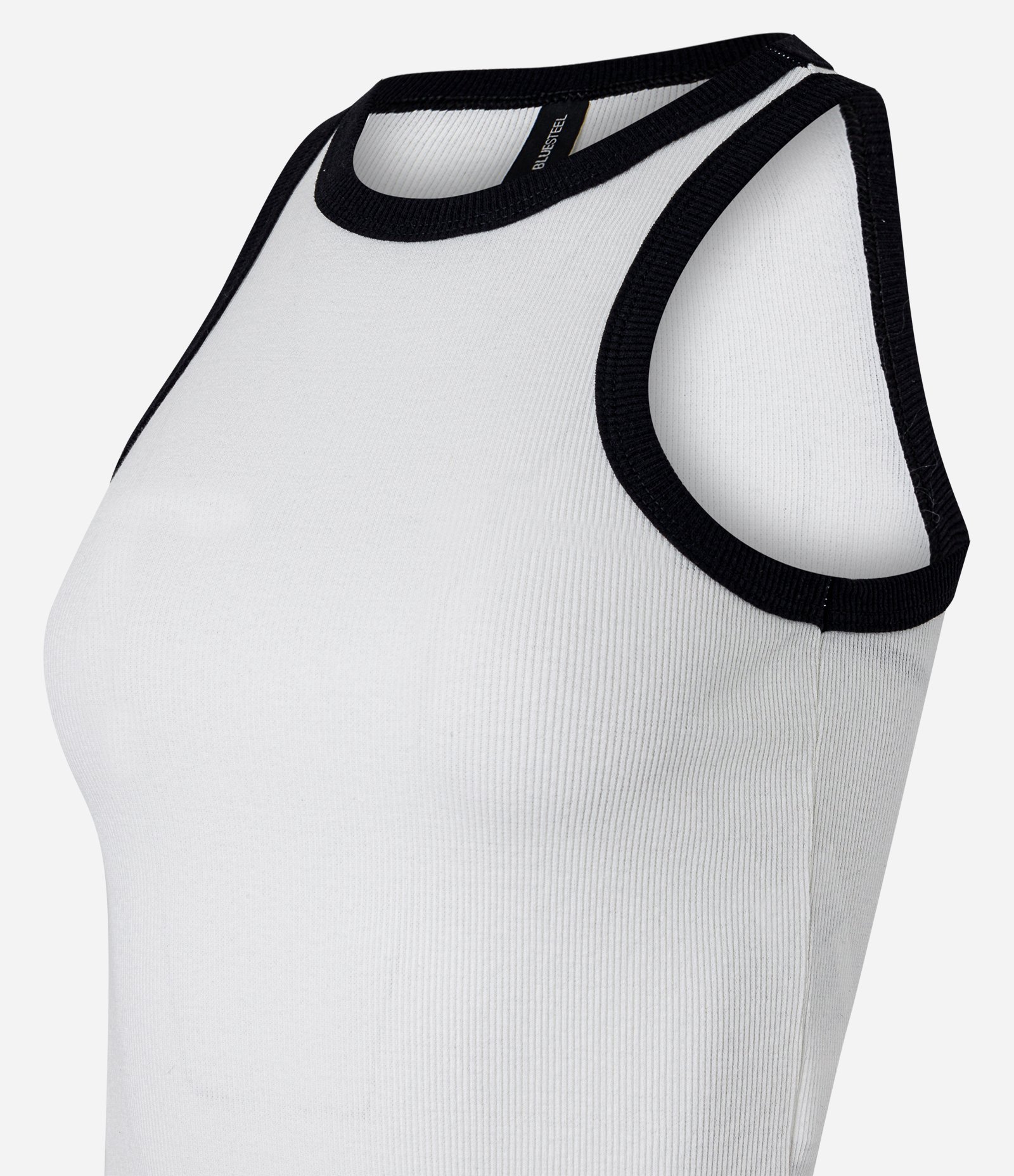 Blusa Regata em Ribana com Cava Contrastante Branco 6