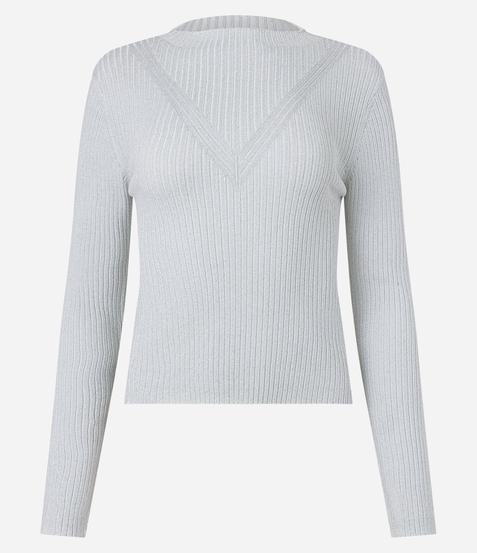 Blusa em Tricô Canelado com Fio Metalizado e Detalhe em V Branco 5