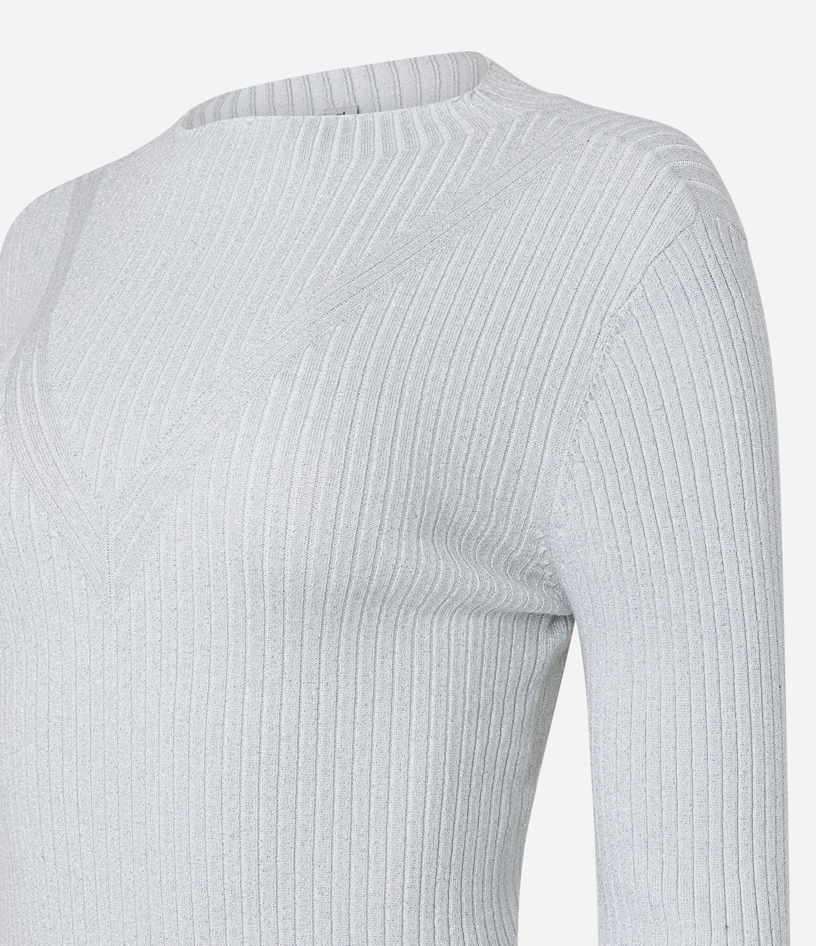 Blusa em Tricô Canelado com Fio Metalizado e Detalhe em V Branco 6