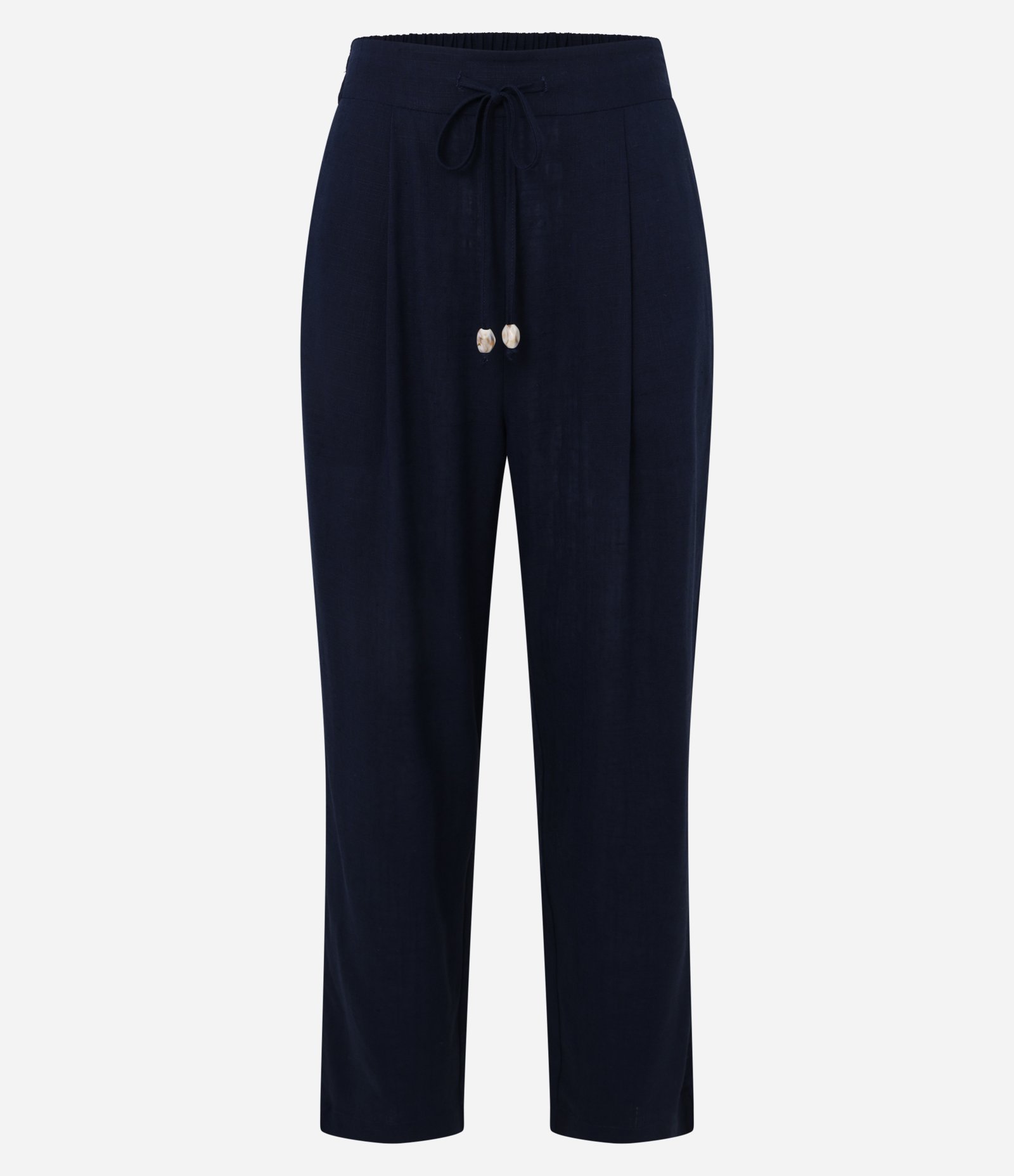 Calça Fluída em Viscolinho com Cós Elástico e Amarração Azul Marinho 5