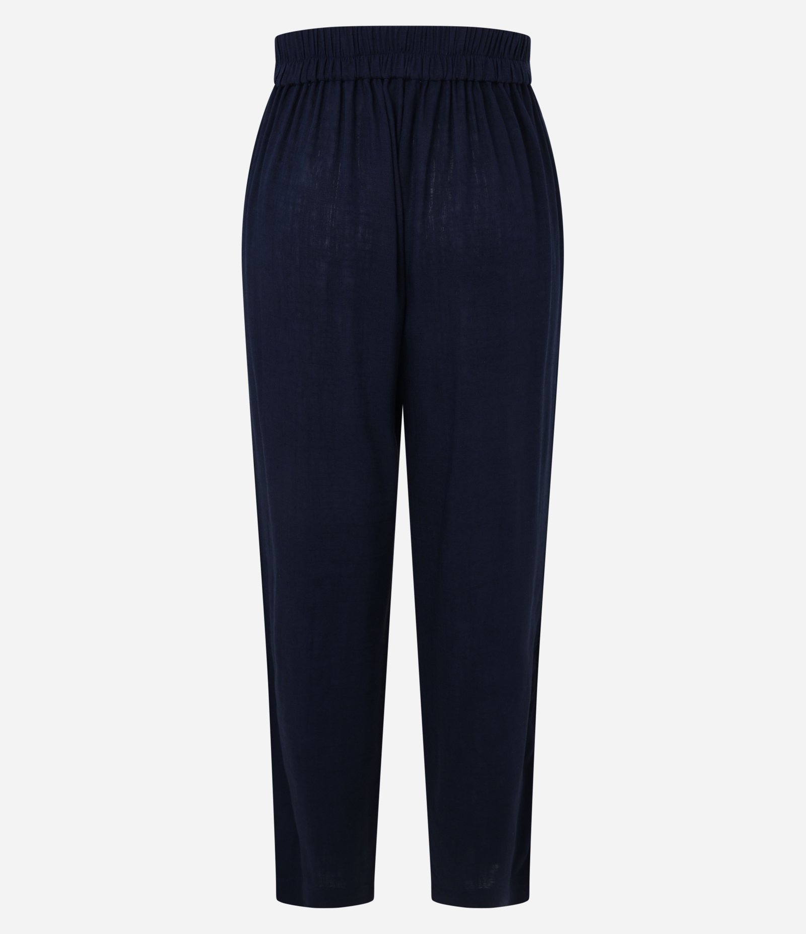 Calça Fluída em Viscolinho com Cós Elástico e Amarração Azul Marinho 6