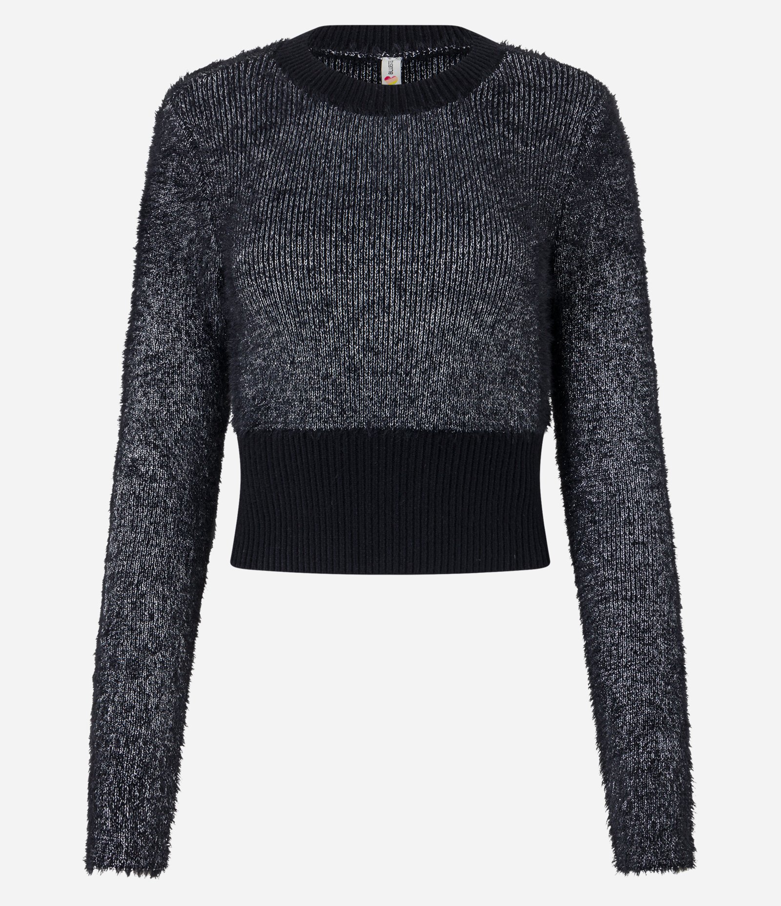 Suéter Curto em Tricô com Pelinhos e Fio Metalizado Preto 5