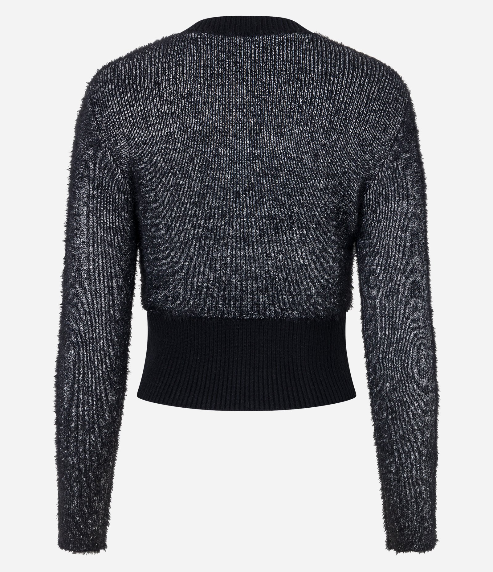 Suéter Curto em Tricô com Pelinhos e Fio Metalizado Preto 7