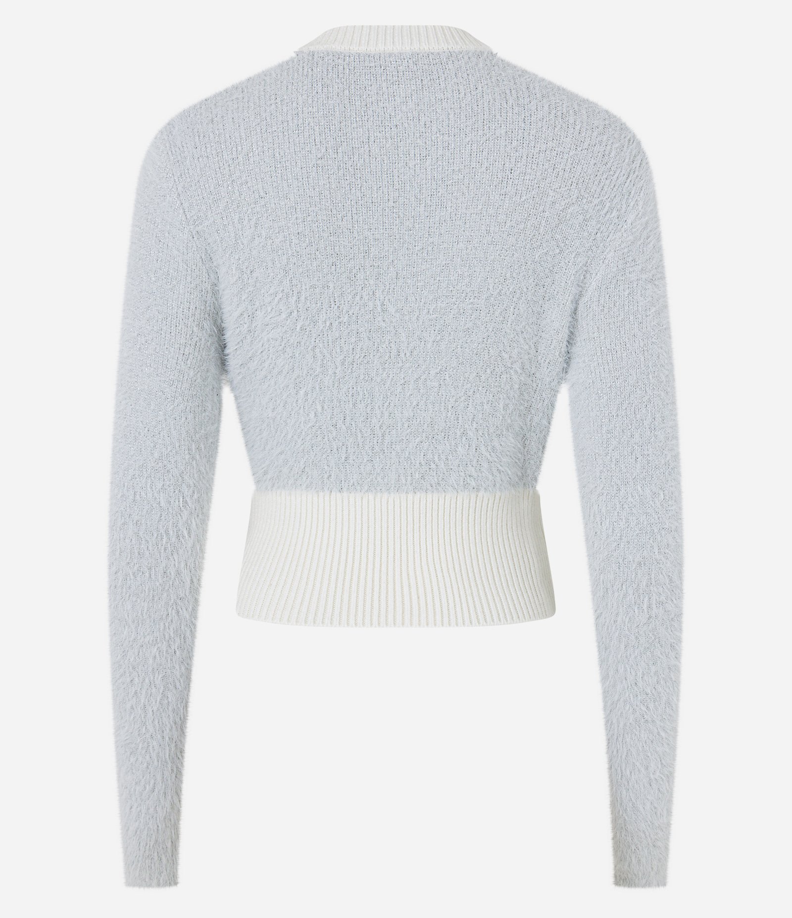 Suéter Curto em Tricô com Pelinhos e Fio Metalizado Branco 7