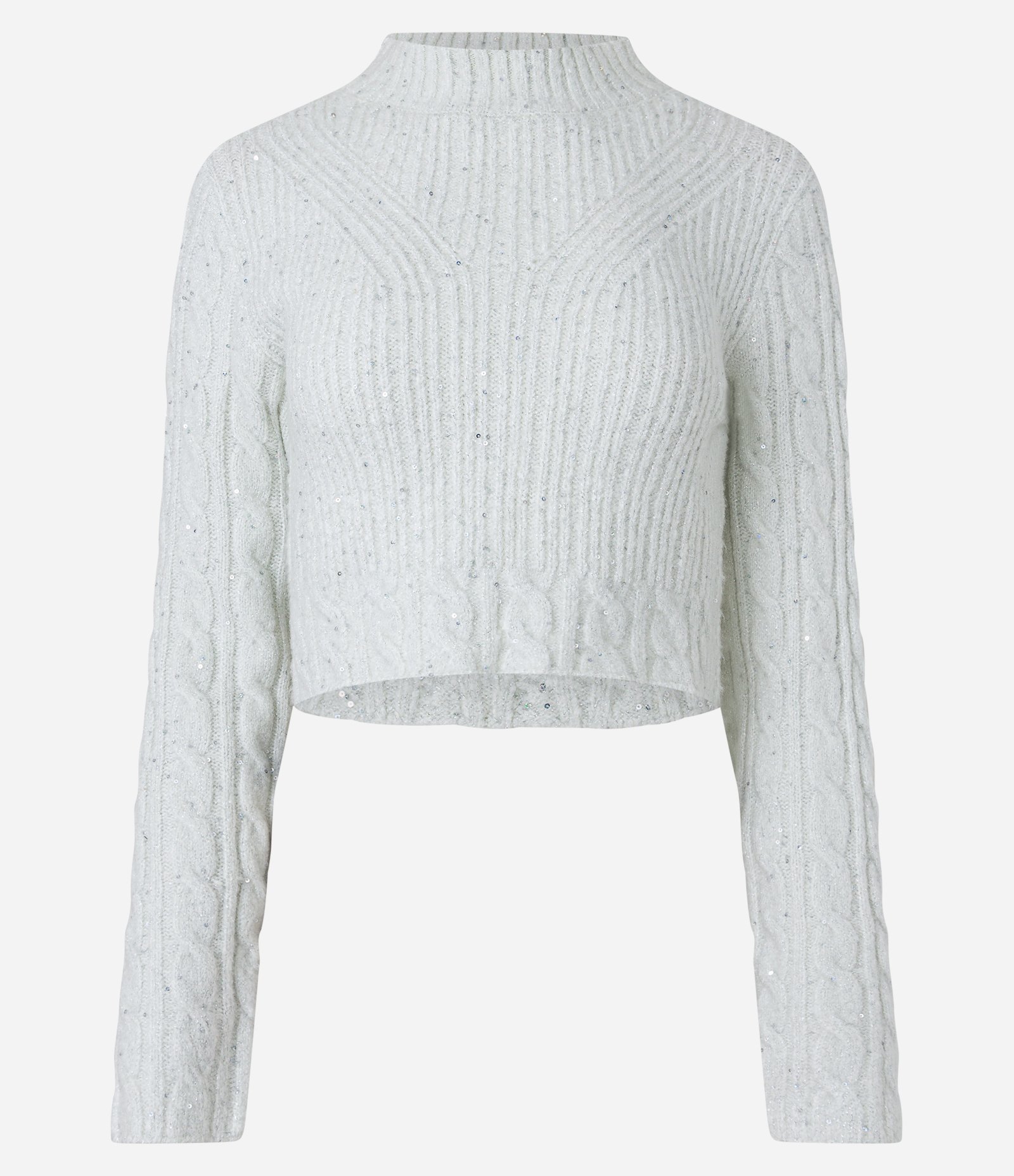 Suéter Cropped em Tricô com Golinha e Paetê Branco 5