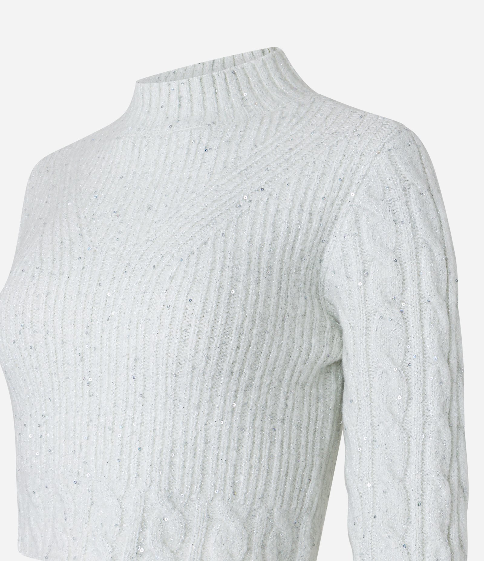 Suéter Cropped em Tricô com Golinha e Paetê Branco 6