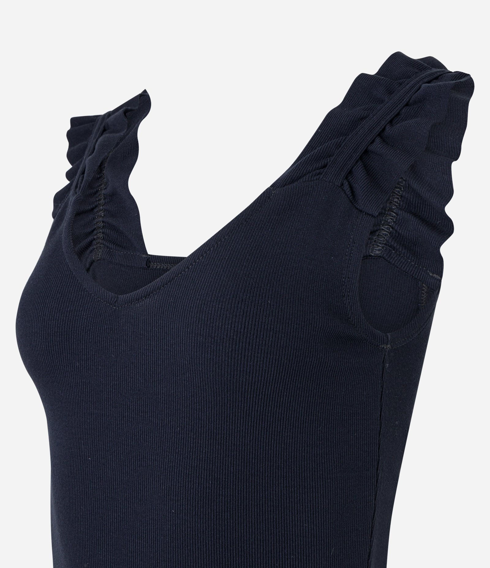 Blusa em Ribana com Franzido na Alça Larga e Decote U Preto 2