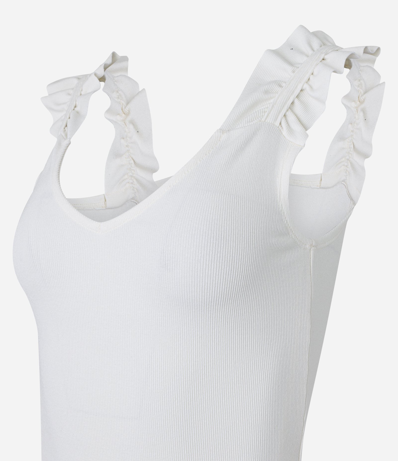Blusa em Ribana com Franzido na Alça Larga e Decote U Off White 2