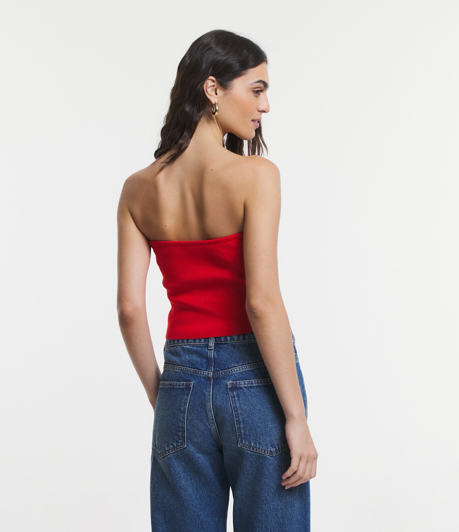 Blusa Cropped em Tricô Tomara que Caia com Busto Torcido Vermelho 3
