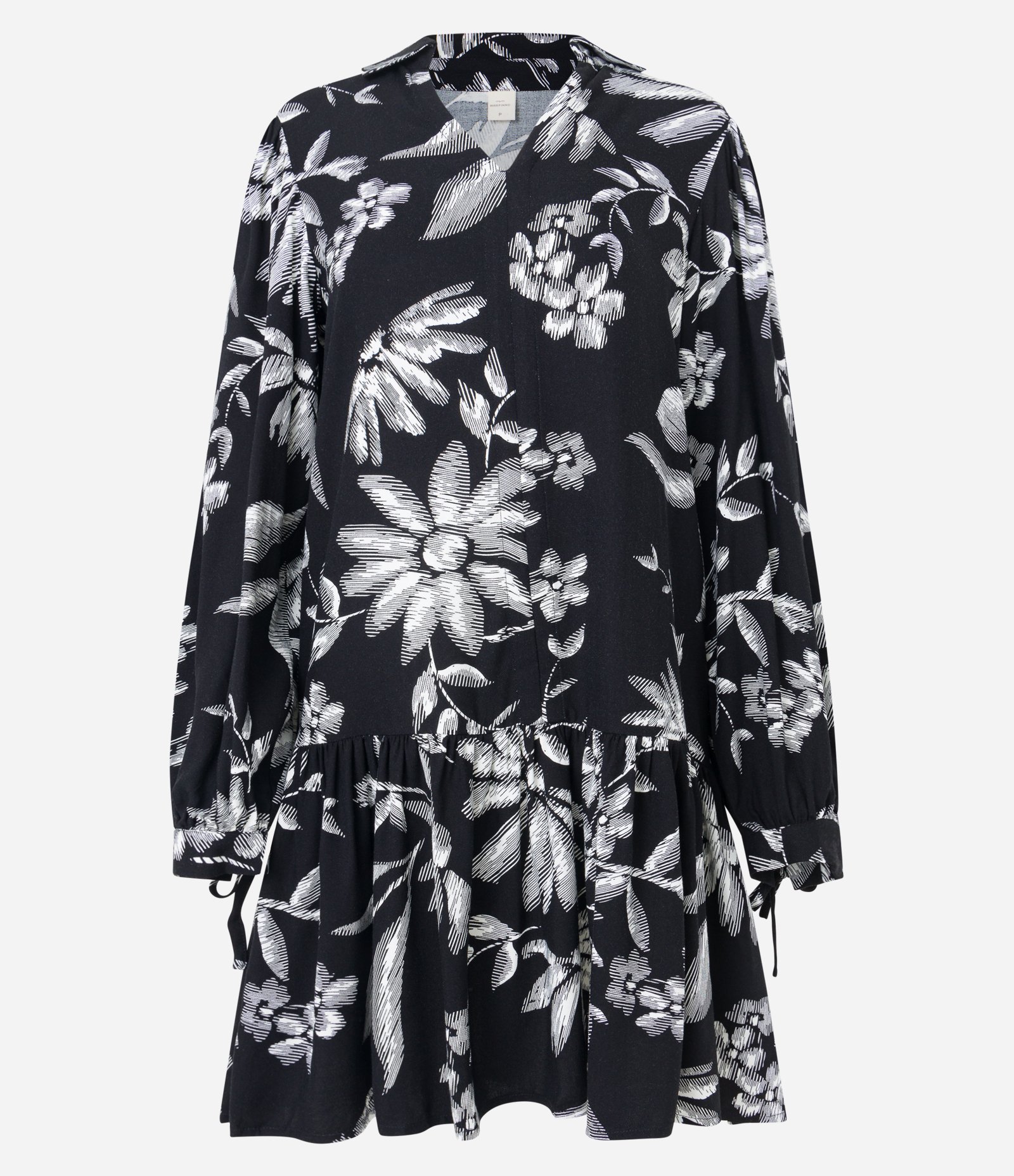 Vestido em Viscose com Amarração no Punho e Estampa Floral Preto 5