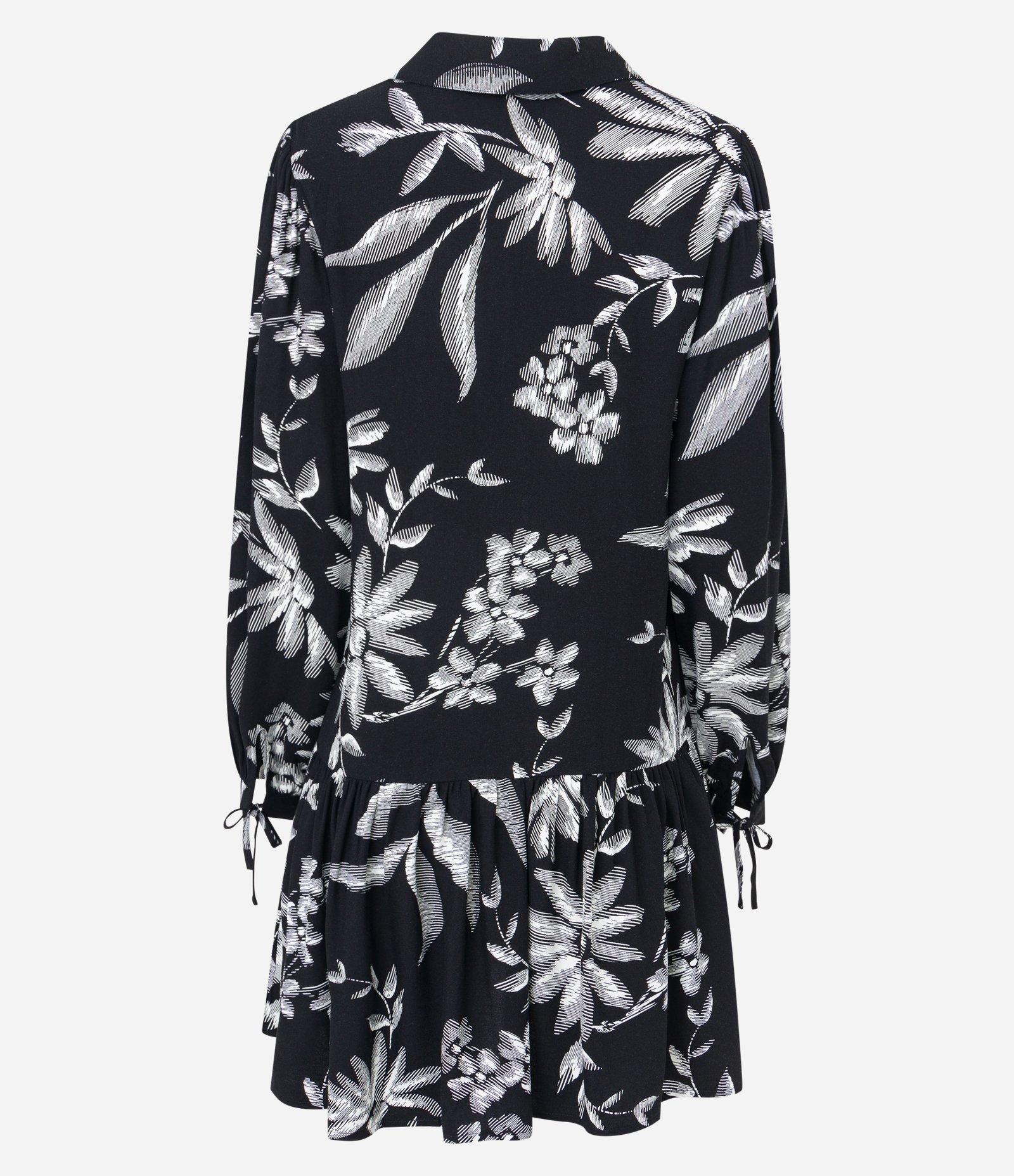 Vestido em Viscose com Amarração no Punho e Estampa Floral Preto 6