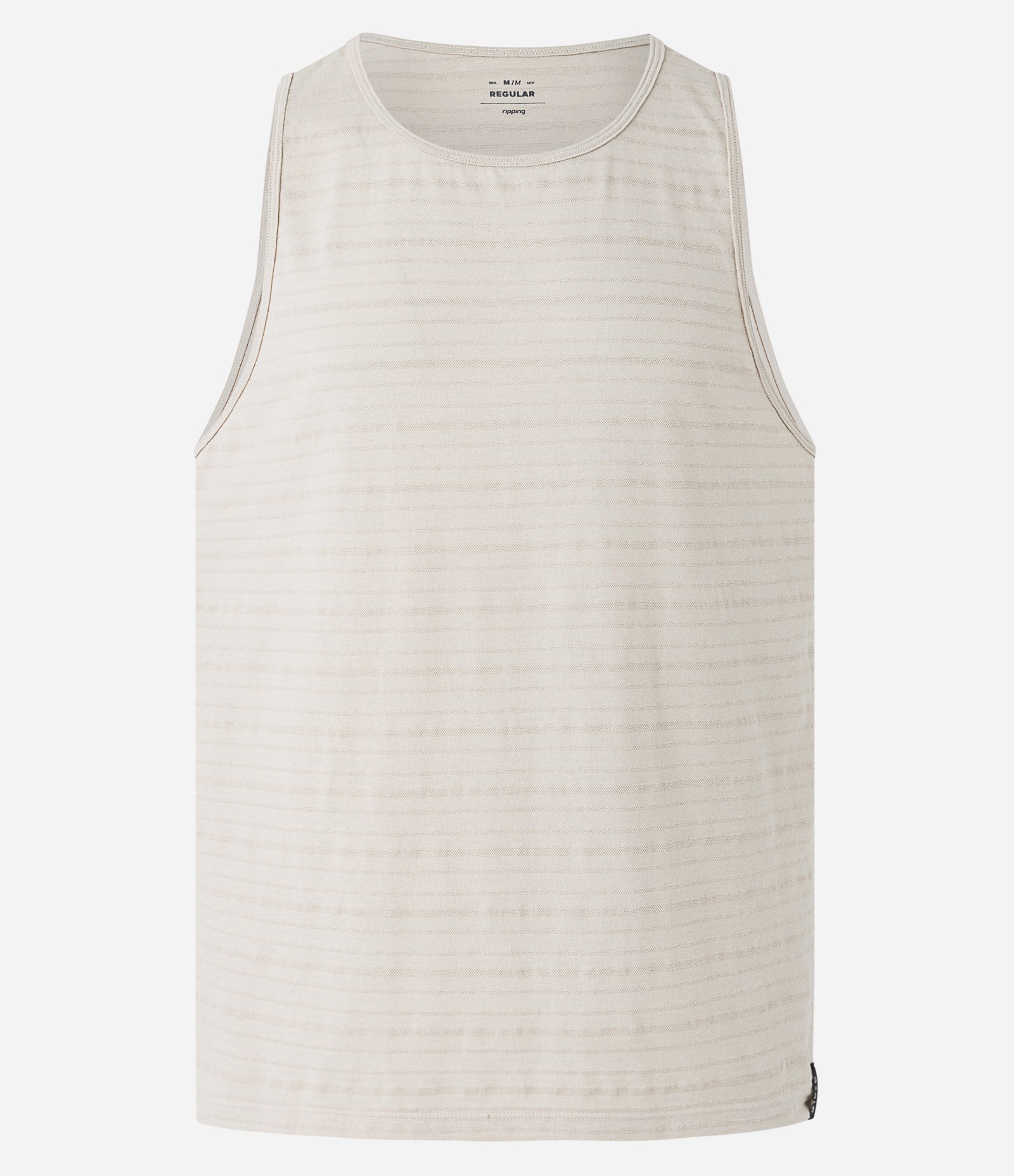 Regata Regular em Algodão com Textura Listrada e Etiqueta na Barra Bege 6