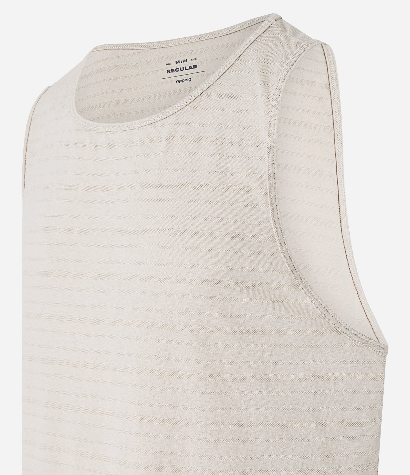 Regata Regular em Algodão com Textura Listrada e Etiqueta na Barra Bege 7
