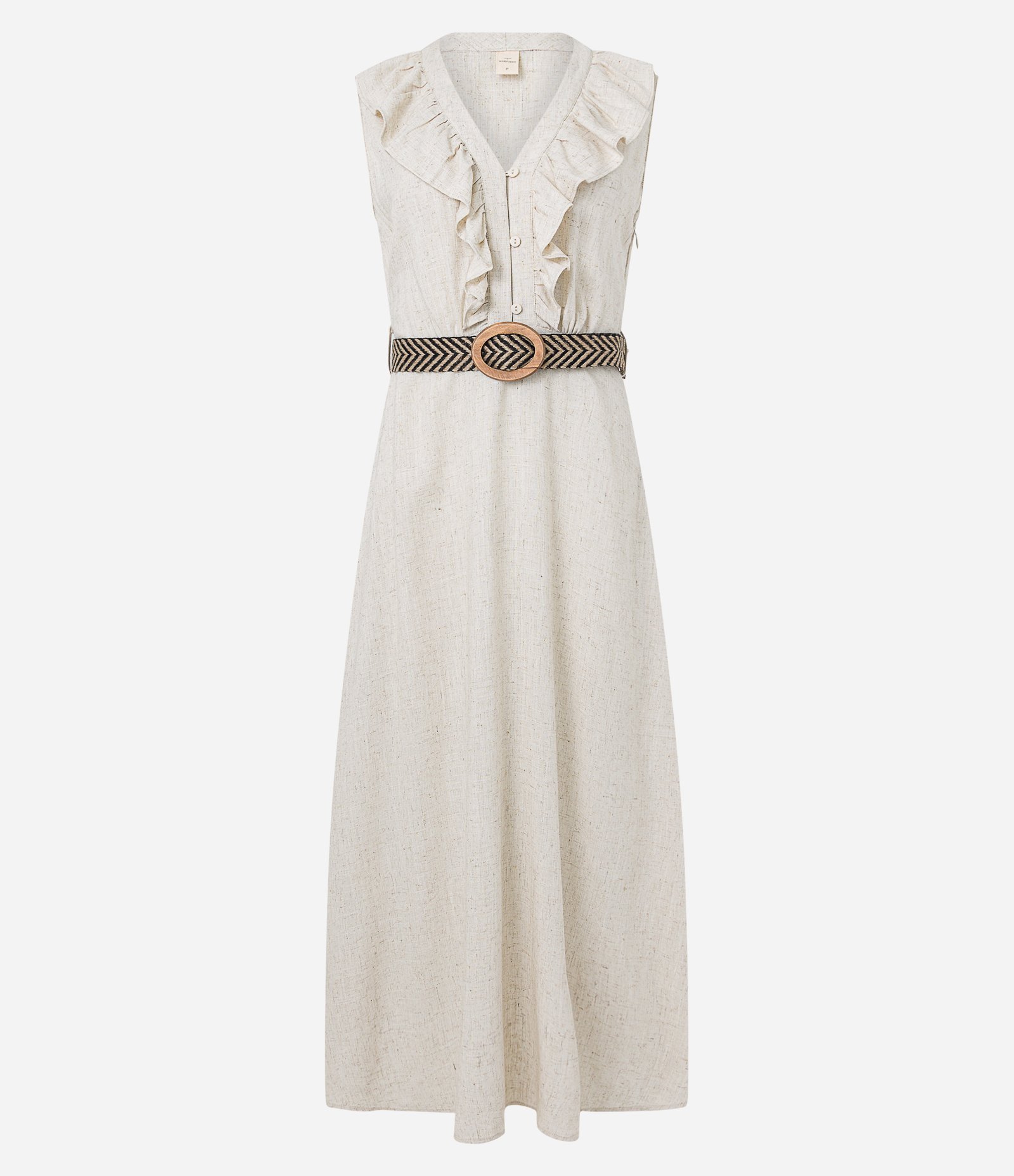 Vestido Midi em Viscolinho com Babado no Decote e Cinto Fivela Crú 7